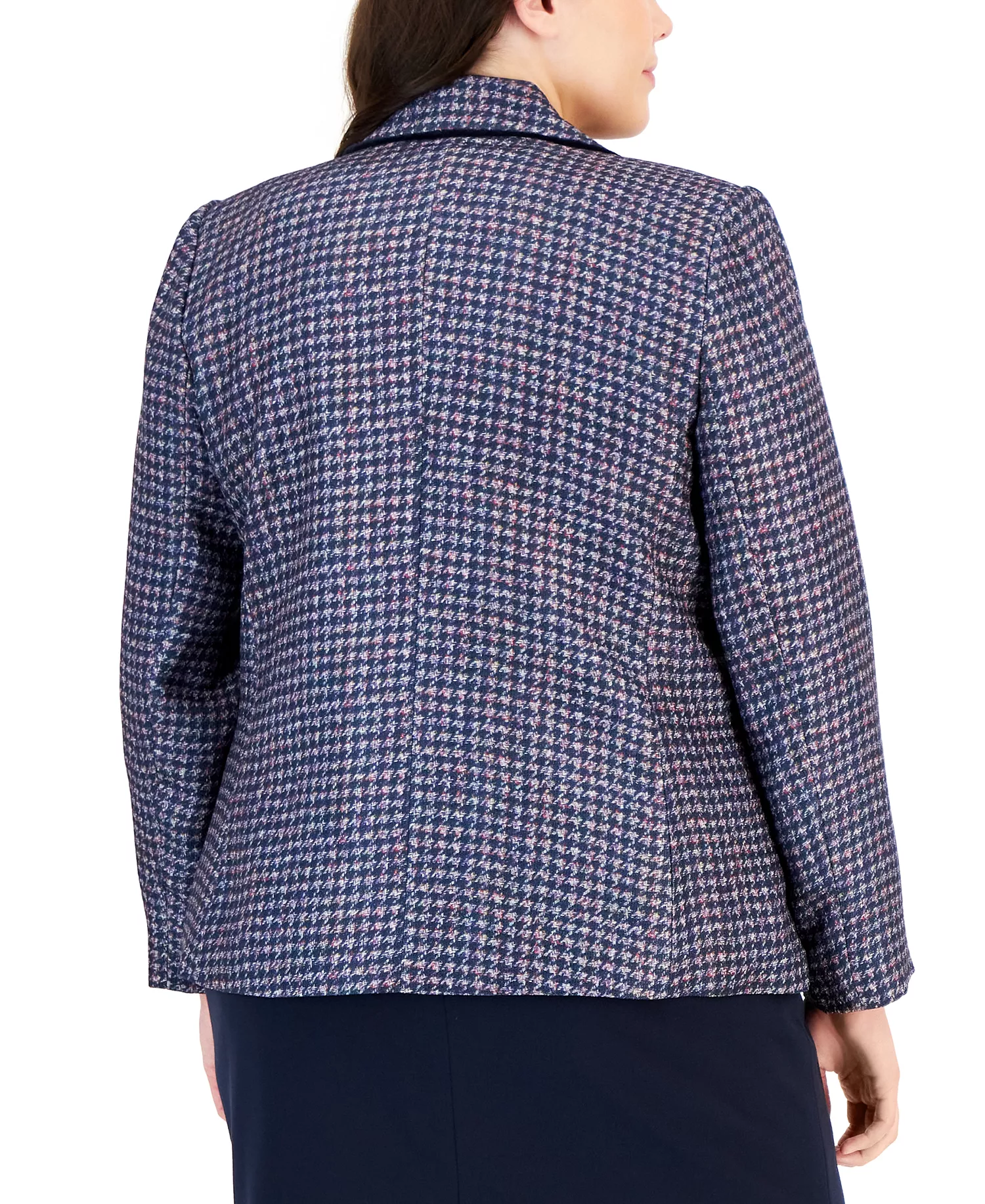 Plus Size Faux-Double-Breasted Blazer  - Navy/Pink - 14W