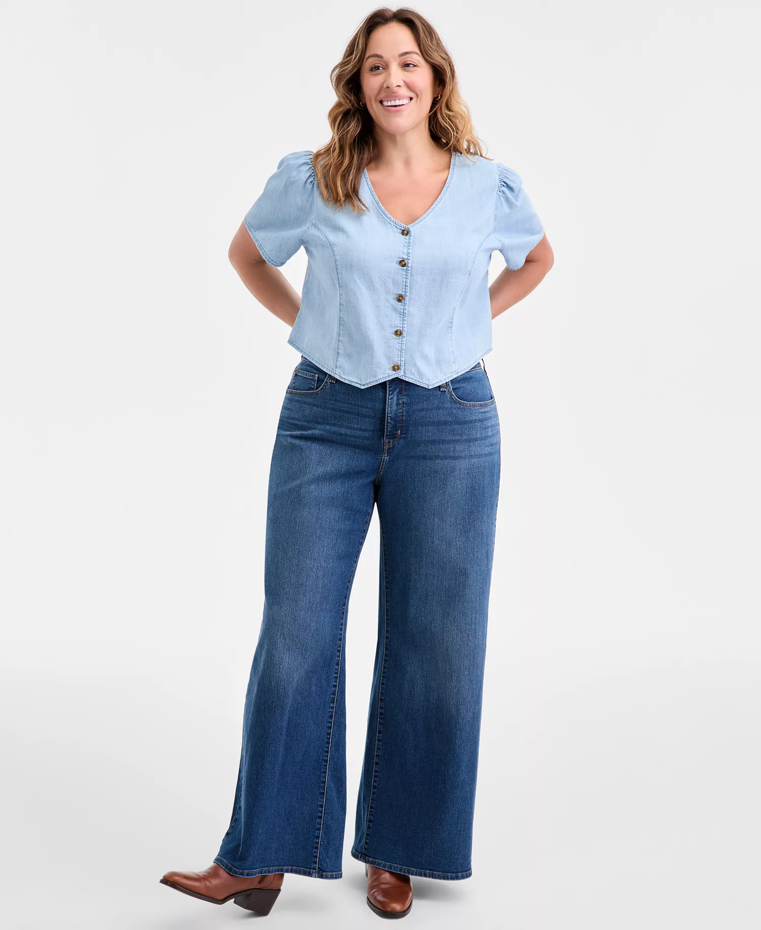 Plus Size Moxie Cotton Denim Blouse - Soft As Butter 3 - 1X