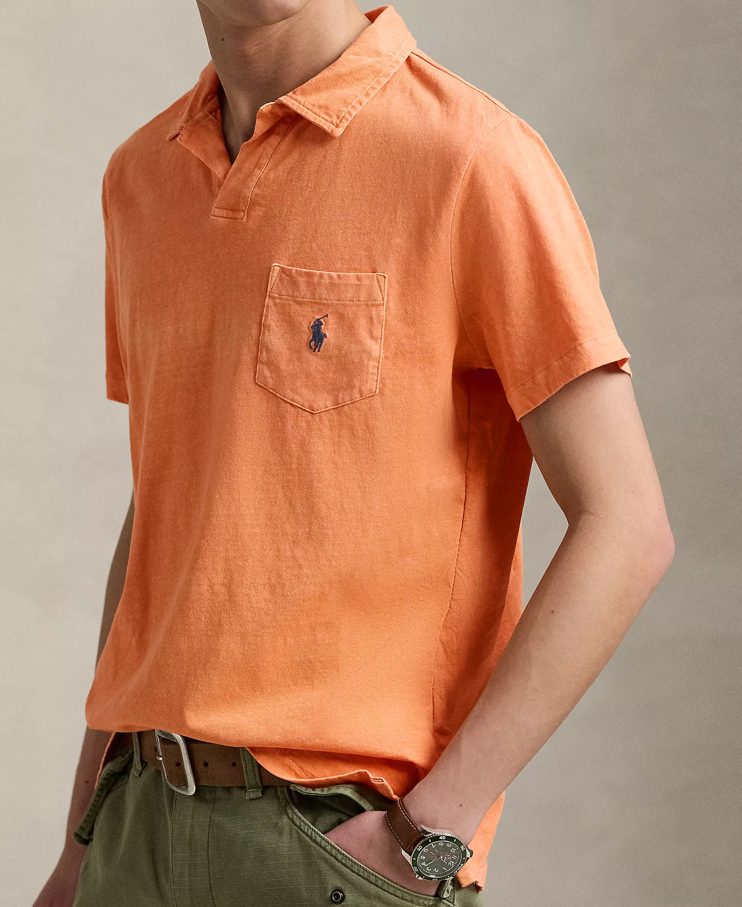 Men's Standard Cotton-Linen Jersey Polo Shirt - Classic Peach - XS