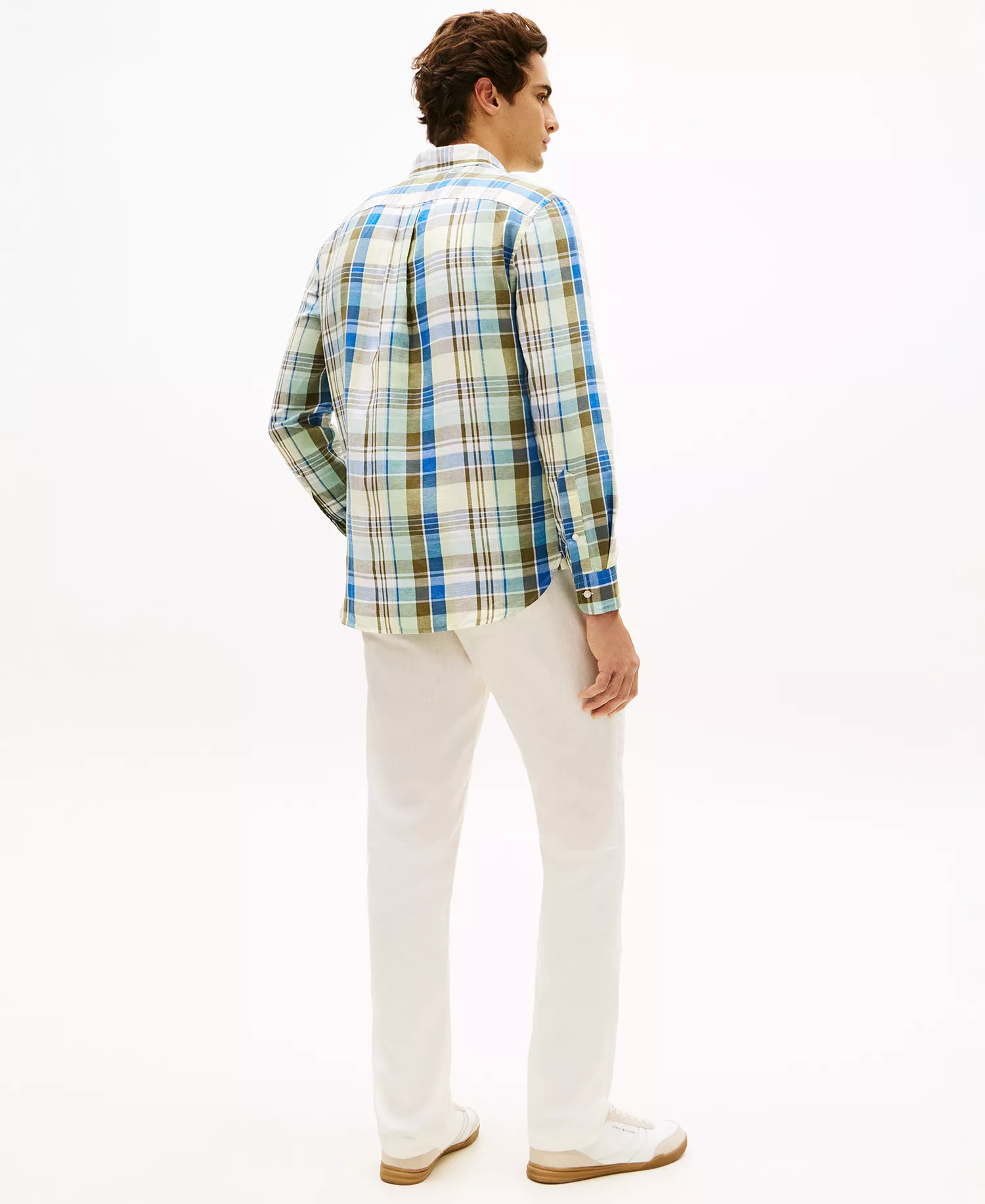 Men's Linen-Blend Madras Check Regular-Fit Shirt - Citronella / Check - L