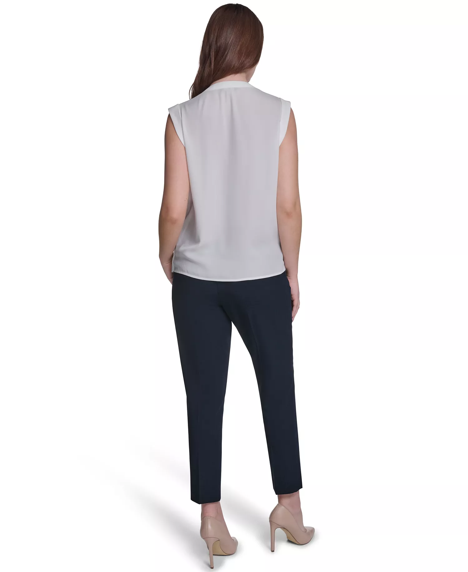 Women's V-Neck Pleated Blouse - Ivory - L