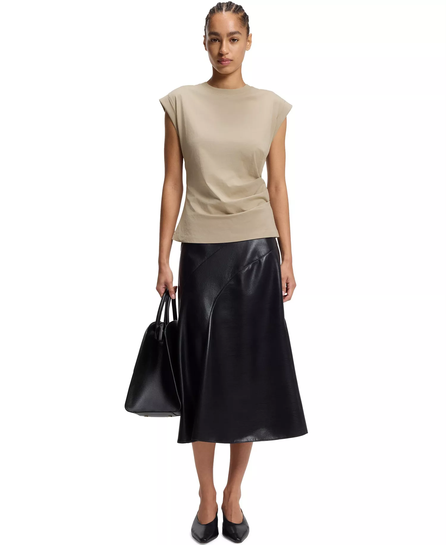 BOSS by Women's Mercerized-Cotton Slim-Fit T-Shirt - Open Beige - L