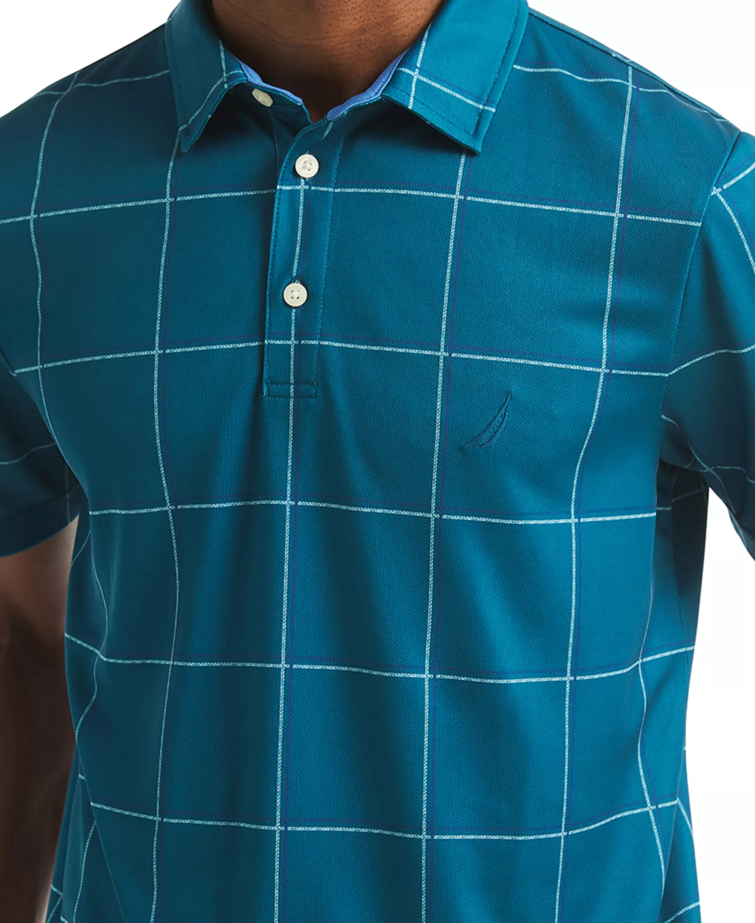 Men's Short Sleeve Windowpane Golf Polo Shirt - Blue Coral - 2XL