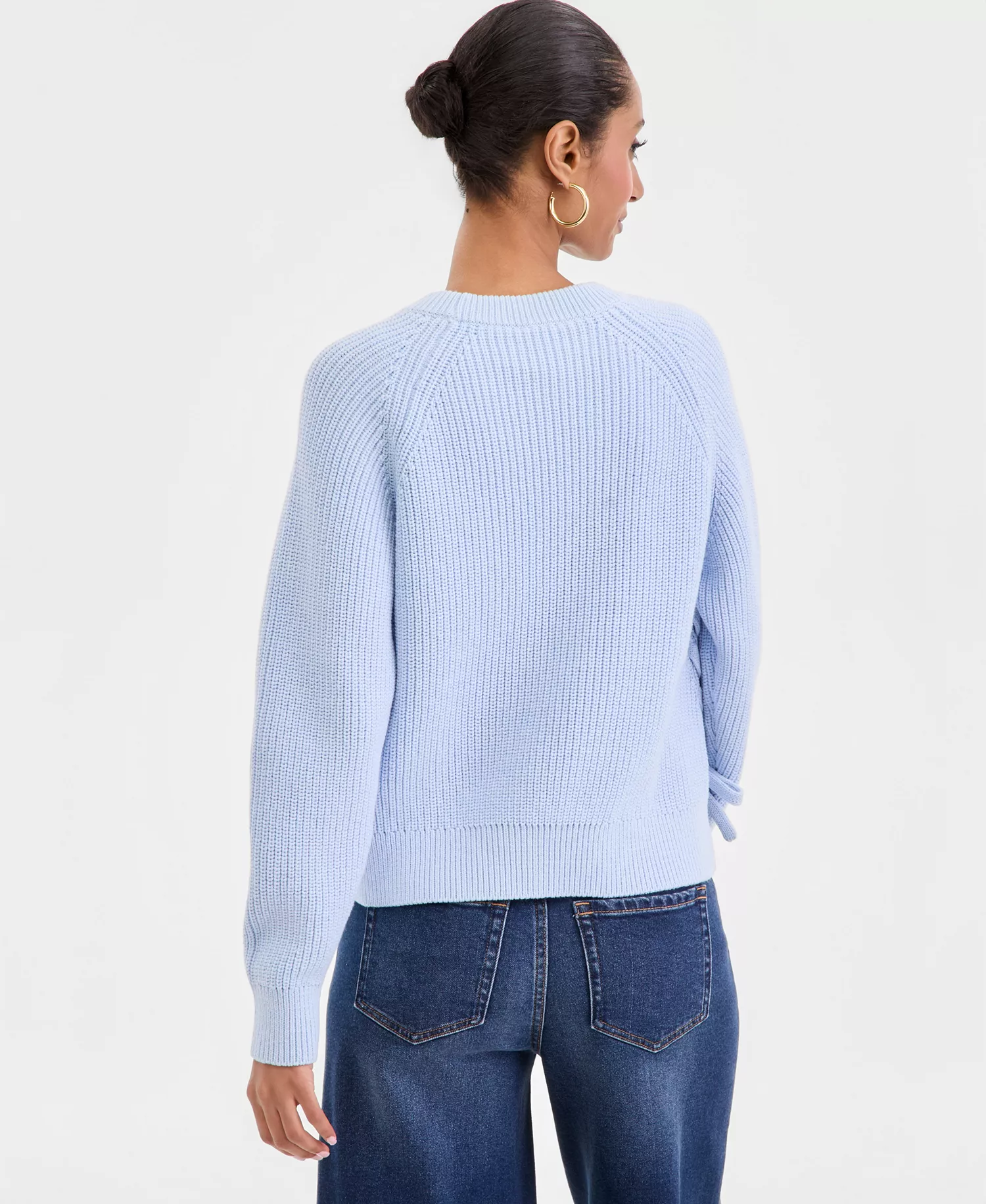 Women's Lace-Up-Detail Sweater, Created for Macy's - Bliss Blue - L