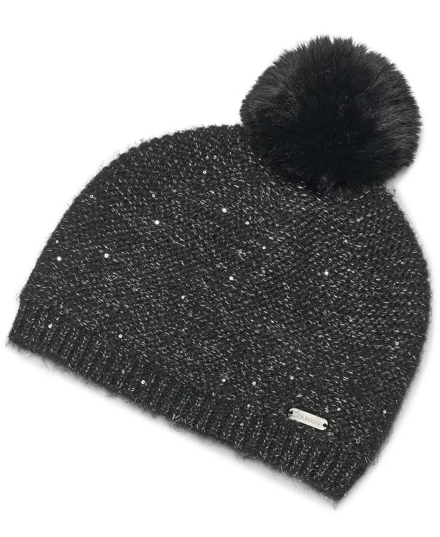 2-Piece Mini Sequin Hat and Scarf Set - Black - OS