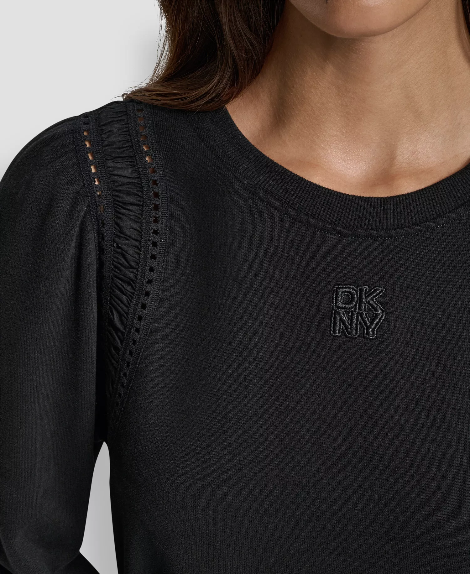 Women's Lace Detail Crew Neck Sweatshirt - Black - L