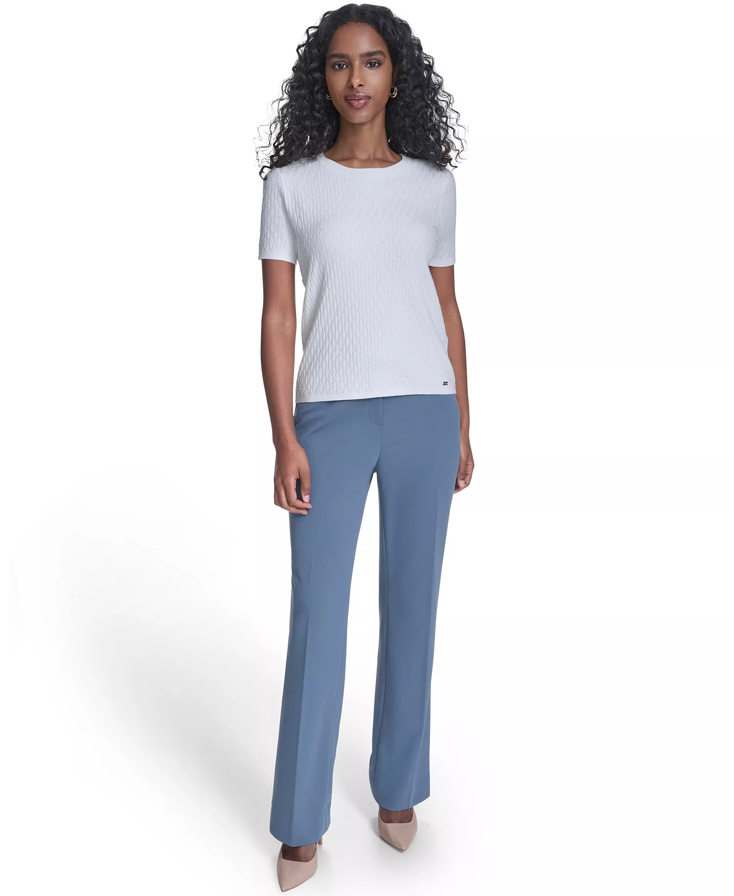 Petite Textured Short-Sleeve Sweater Top - Cream - P/L