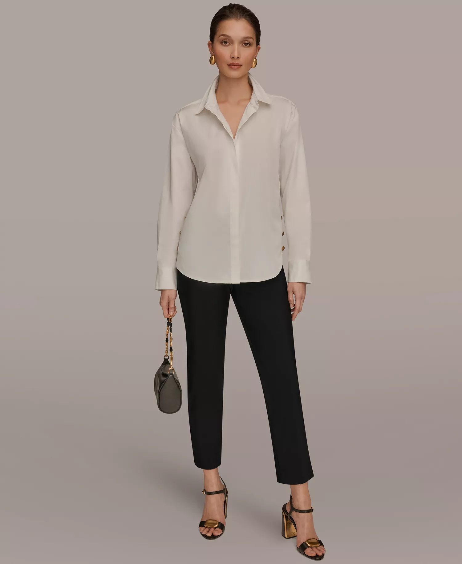 Women's Long-Sleeve Button-Up Shirt - Cream - L