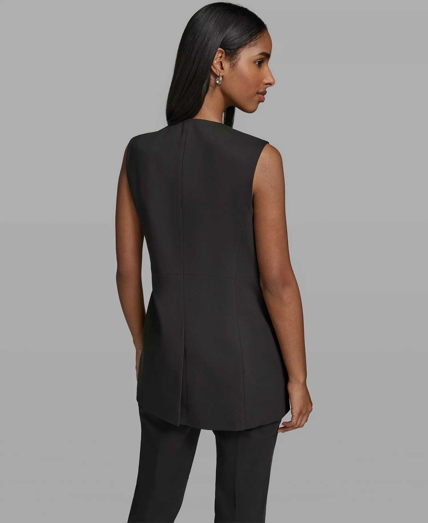 Women's V-Neck Woven Vest - Black - 0