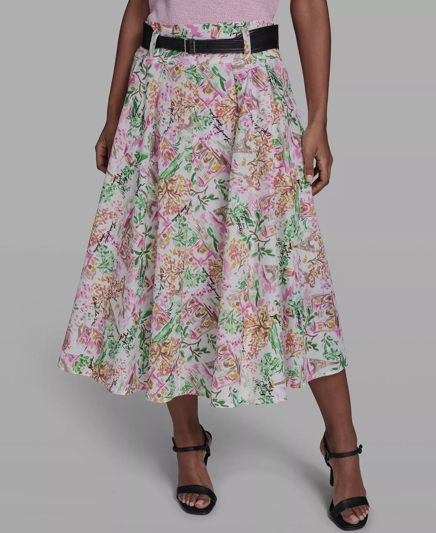 Women's All-Over Printed Midi Skirt - Soft White/pink Carnation Multi - 0