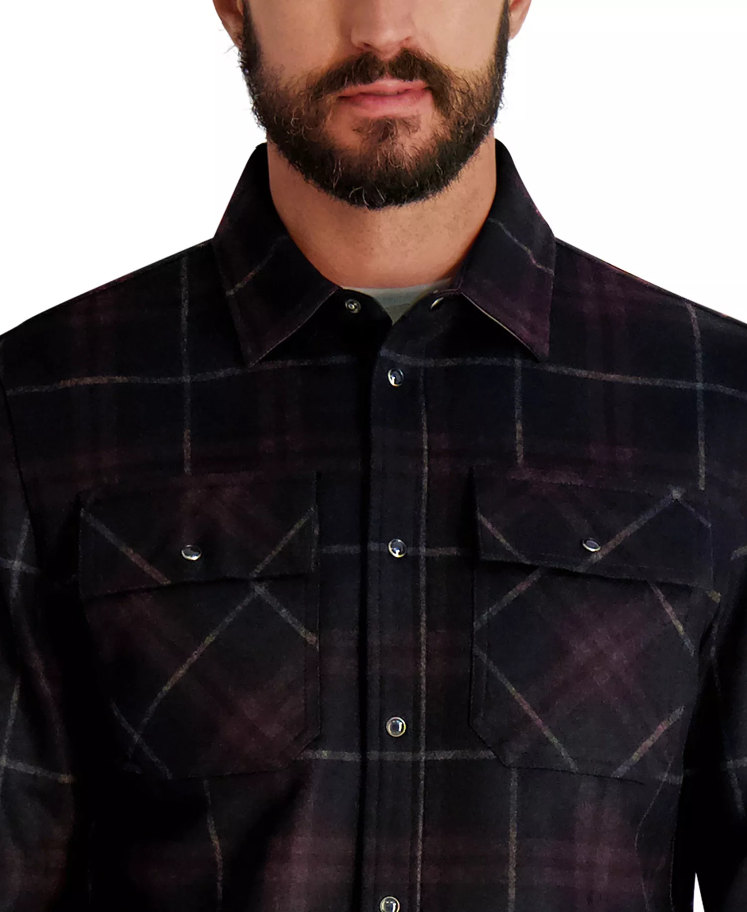 Men's Plaid Pattern Shirt Jacket - Wine - M