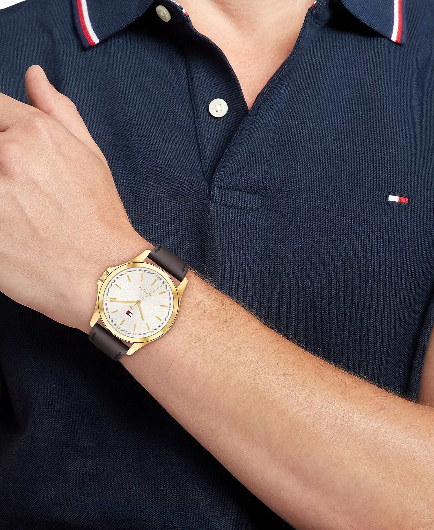 Men's Quartz Dark Brown Leather Strap Watch, 42mm - White - 42