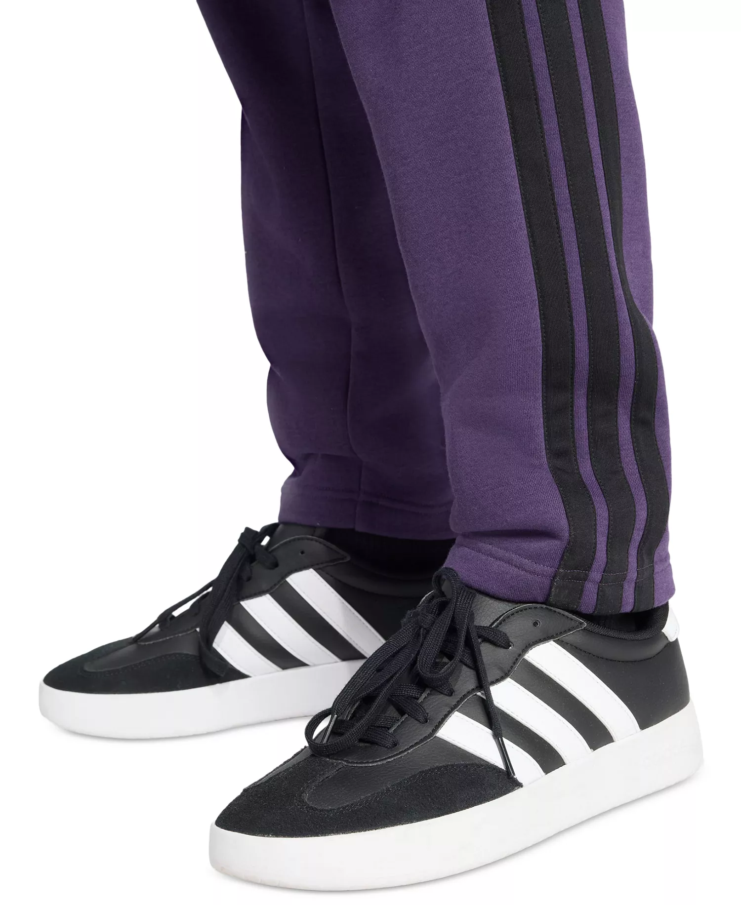 Men's Essentials 3-Stripes Regular Open Hem Fleece Pants - Aurora Plum/Black - 2XL