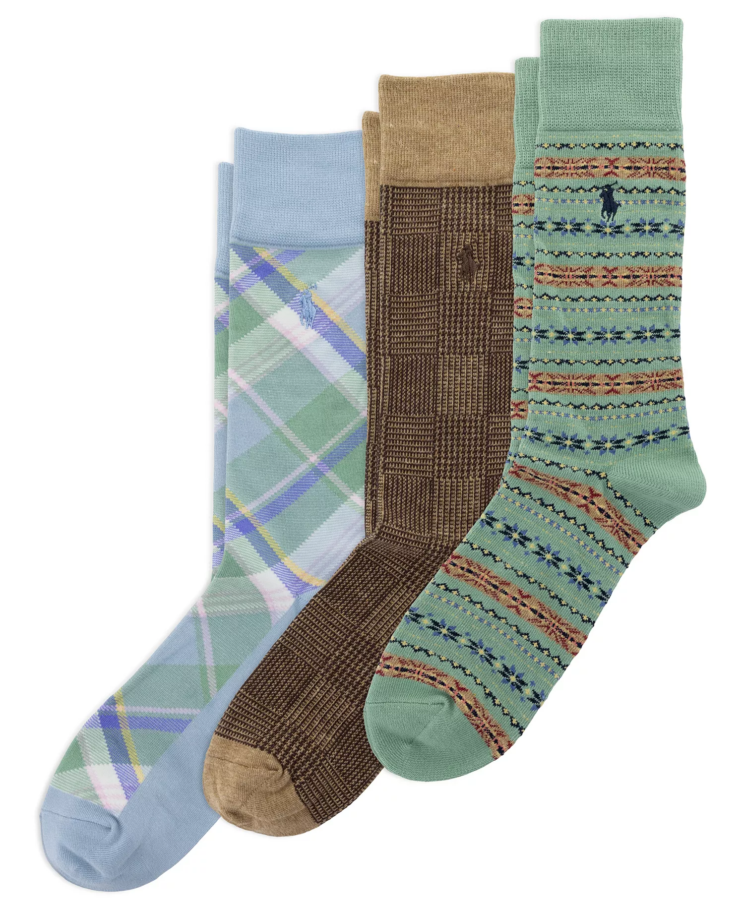 Men's Printed Crew Socks, 3-Pack - Loden - 10-13