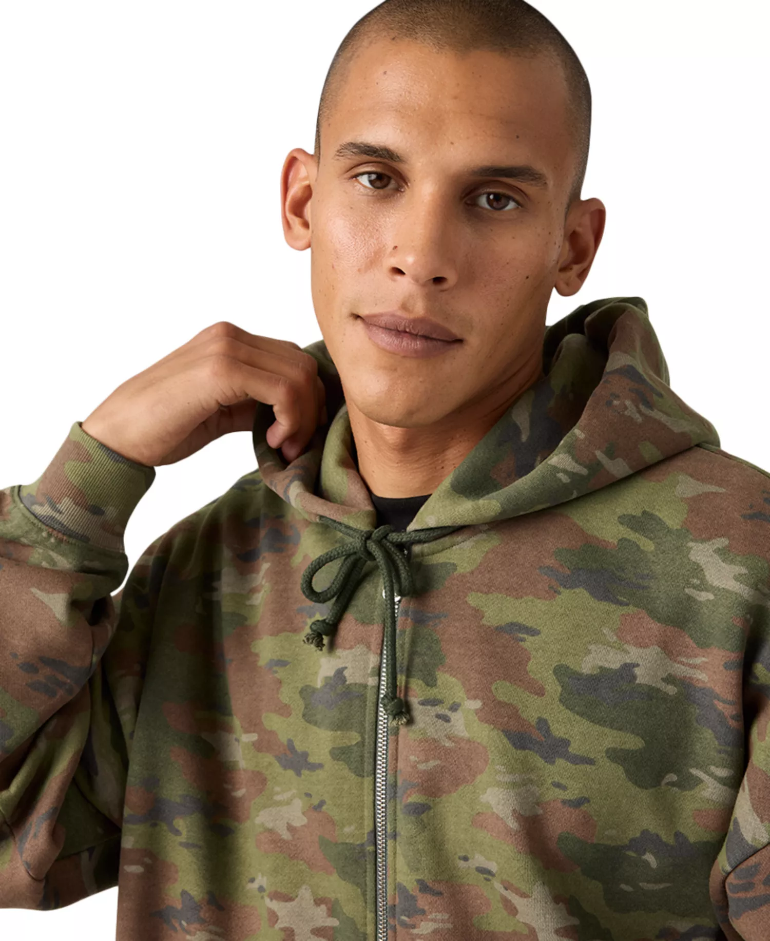 Men's Relaxed-Fit Cropped Full-Zip Hoodie - Camo - 2XL