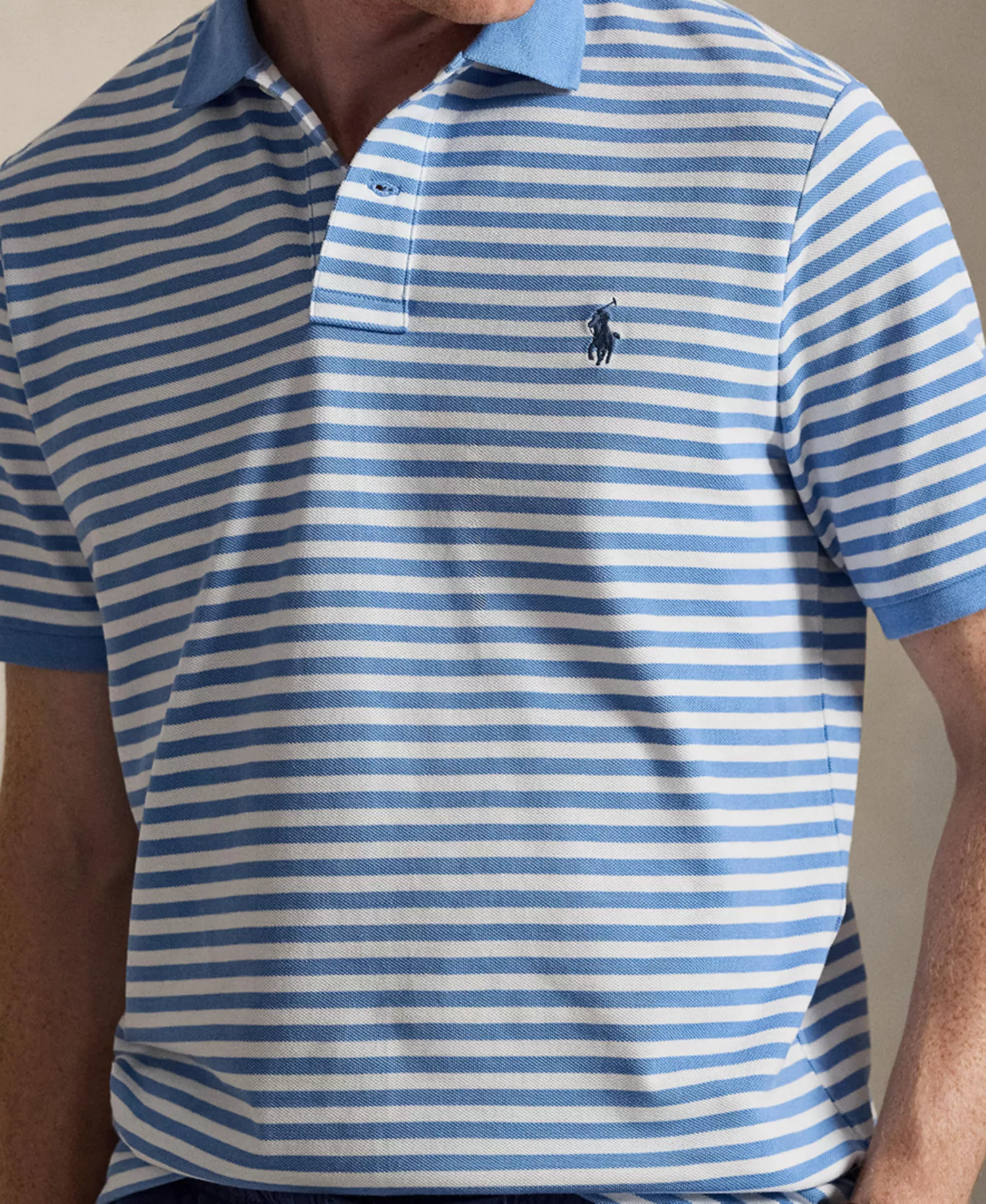 Men's Classic-Fit Striped Mesh Polo Shirt - Bristol Blue/White - L