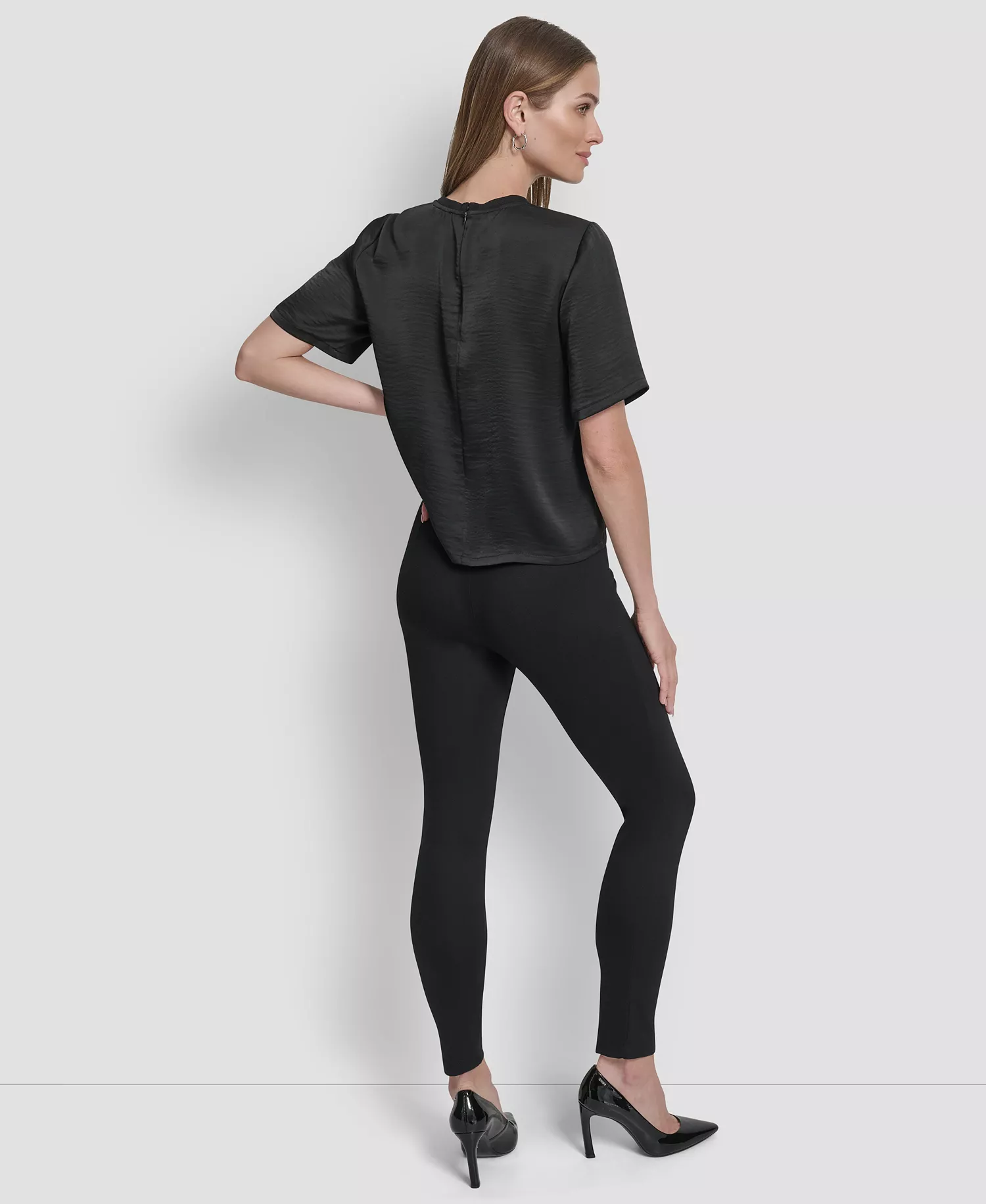 Women's Studded Boxy Short Sleeve Top - Black - S