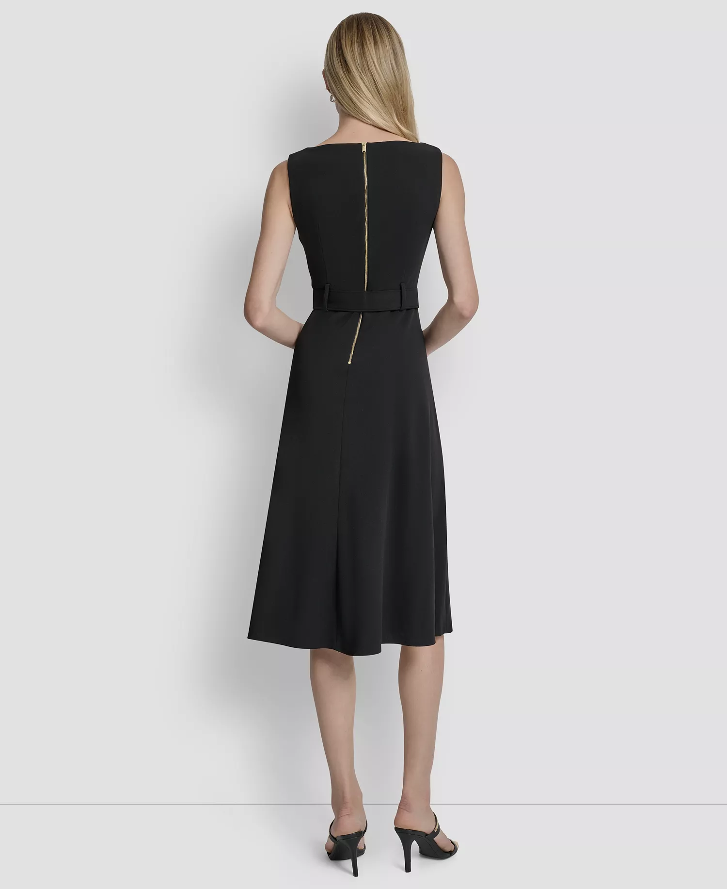 Women's Sleeveless Boat Neck Midi Dress - Black - 10
