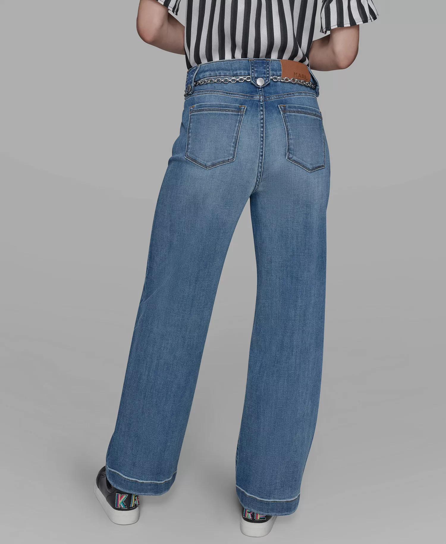 Petite Chain Belt High Rise Wide Leg Jeans - Sapphire Blue - 12P