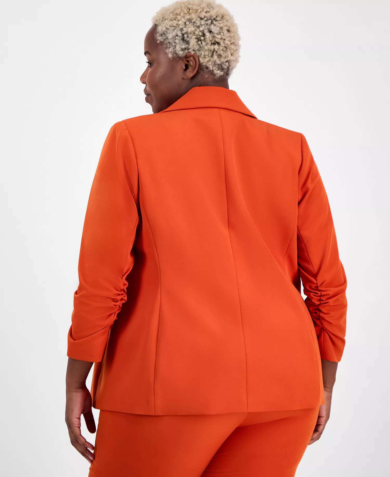 Plus Size Double-Breasted Ruched-Sleeve Jacket - Persimmon - 14W