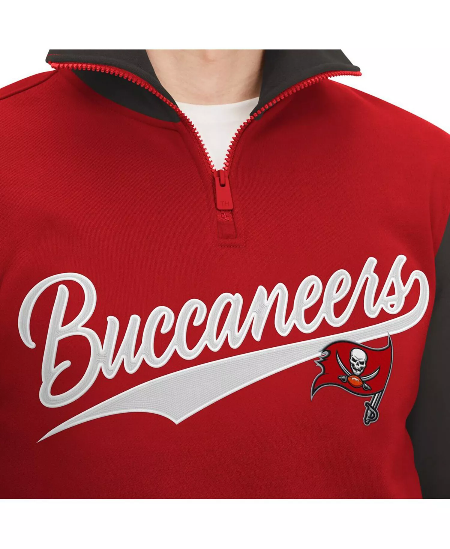 Men's Red, Pewter Tampa Bay Buccaneers Aiden Quarter-Zip Top - Red, Pewter - 2XL