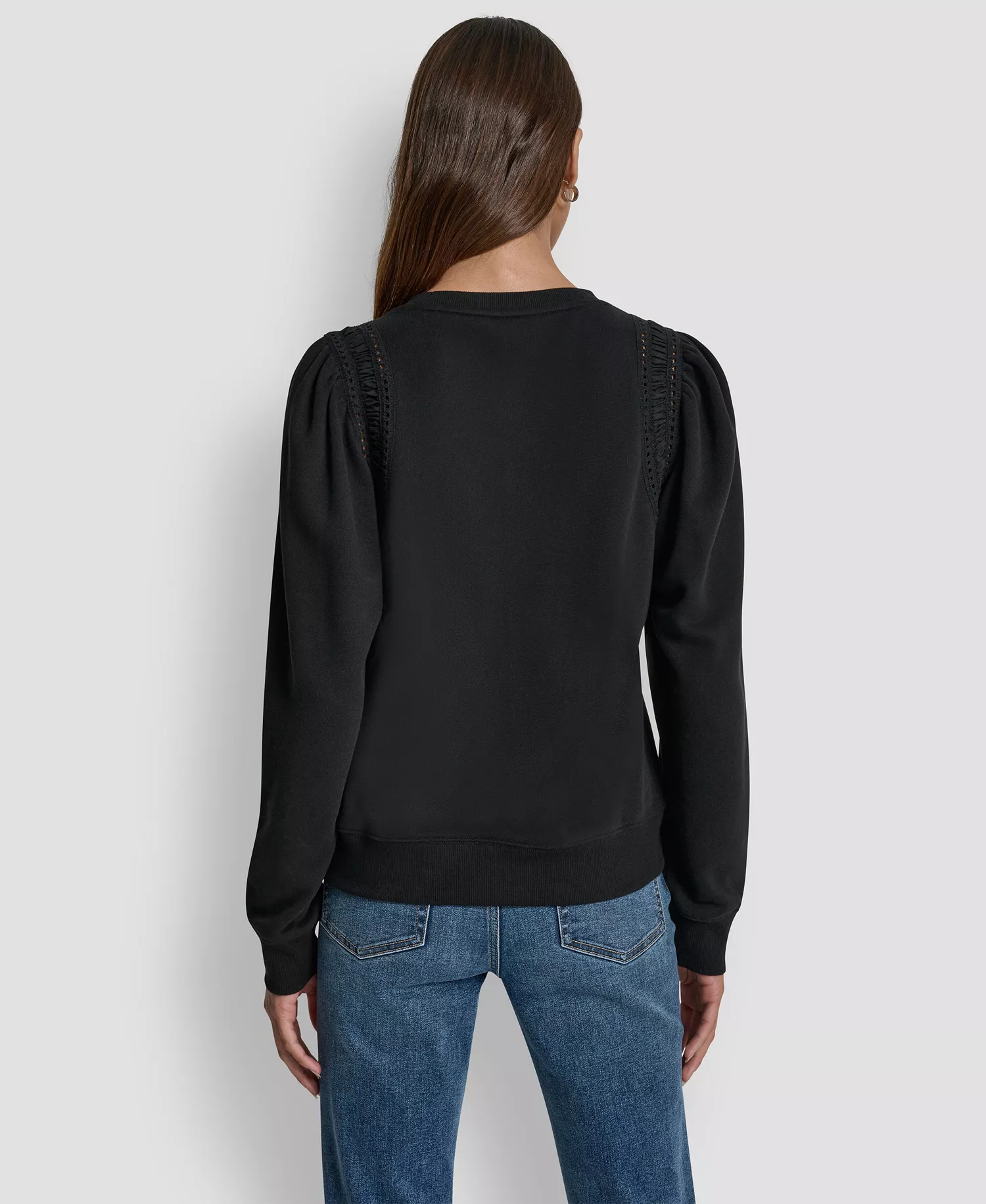 Women's Lace Detail Crew Neck Sweatshirt - Black - L