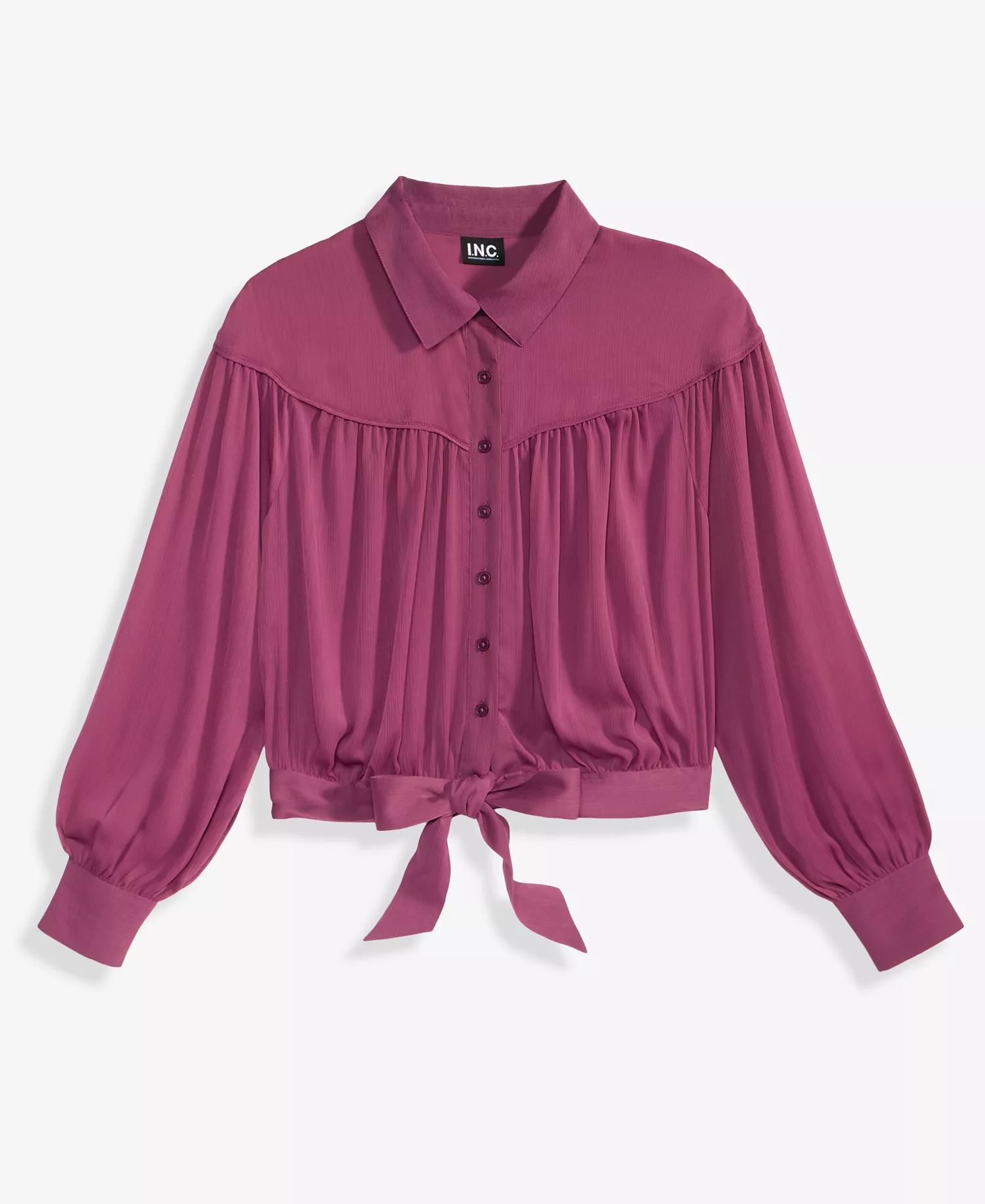 Women's Crinkle Chiffon Tie-Hem Blouse, Macy's Exclusive - Amaranth - L