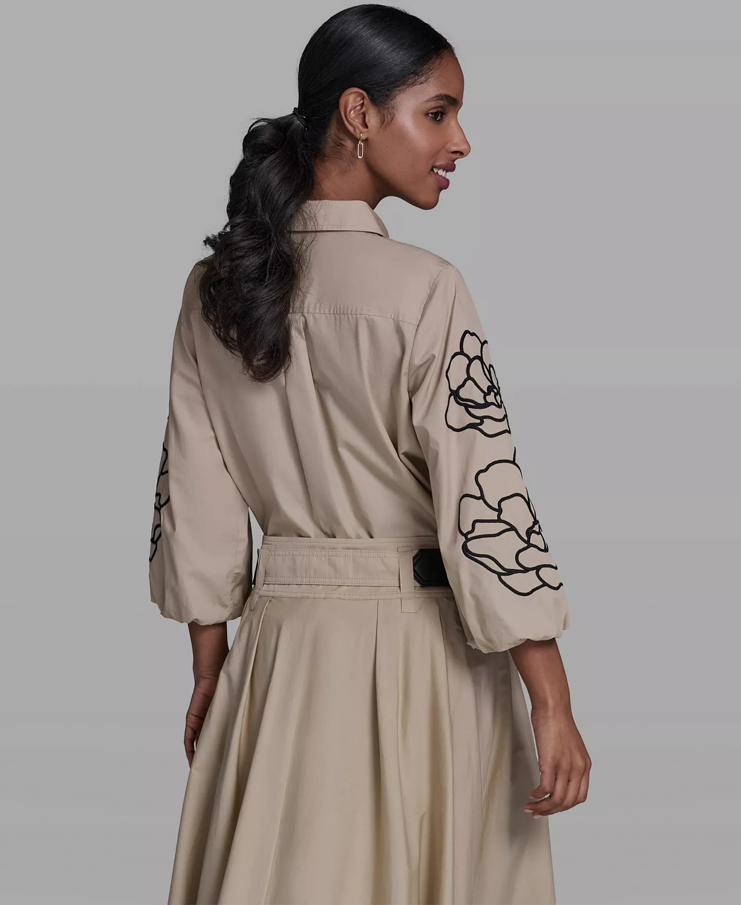 Women's Floral Detailed Collared Blouse - French Beige - L