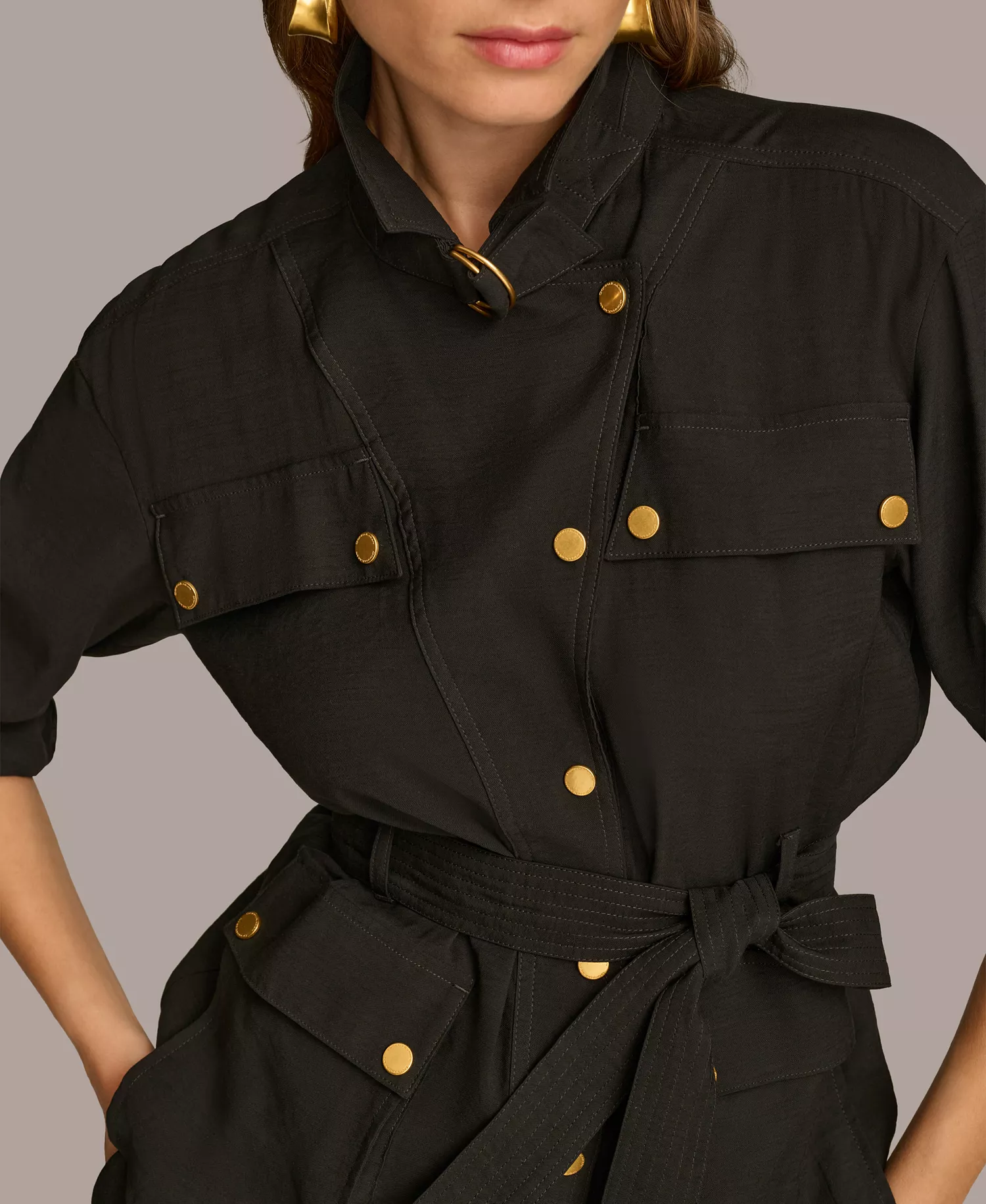 Women's Belted Utility Jacket - Black - L