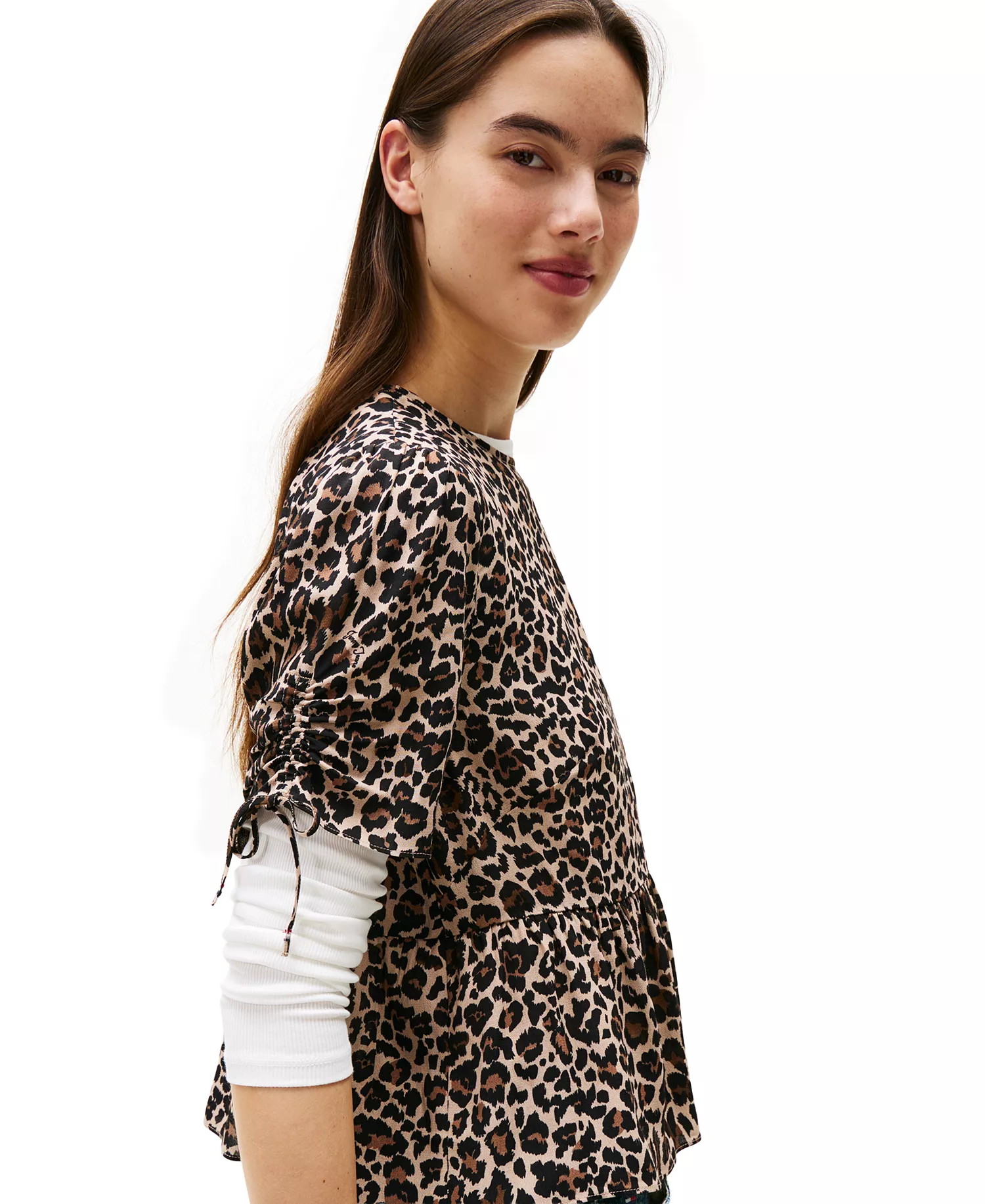 Women's Leopard-Print Tie-Sleeve Blouse - Leopard Aop - L