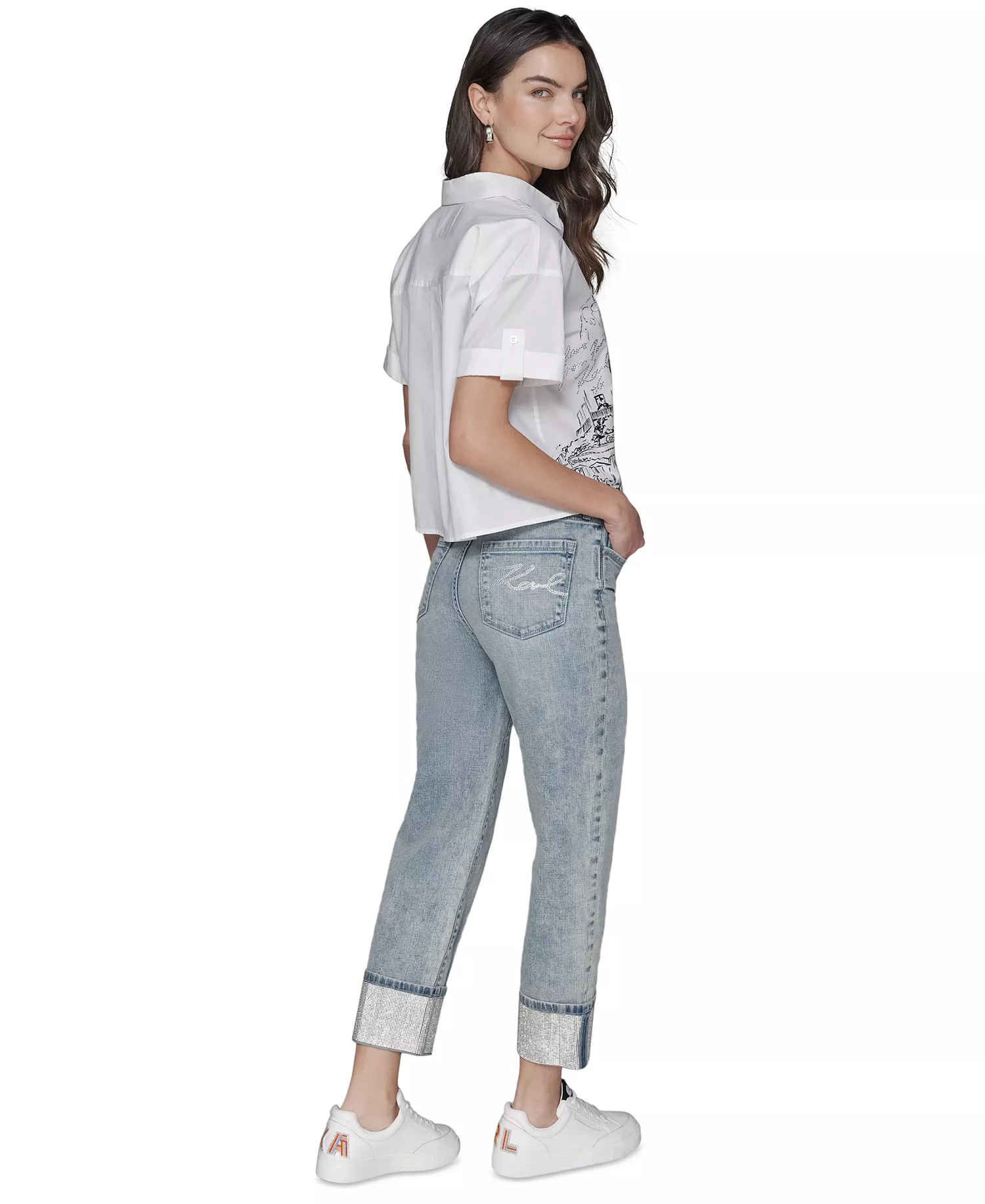 Petite Crystal-Cuff Cropped Jeans - Ice Blue - 10P