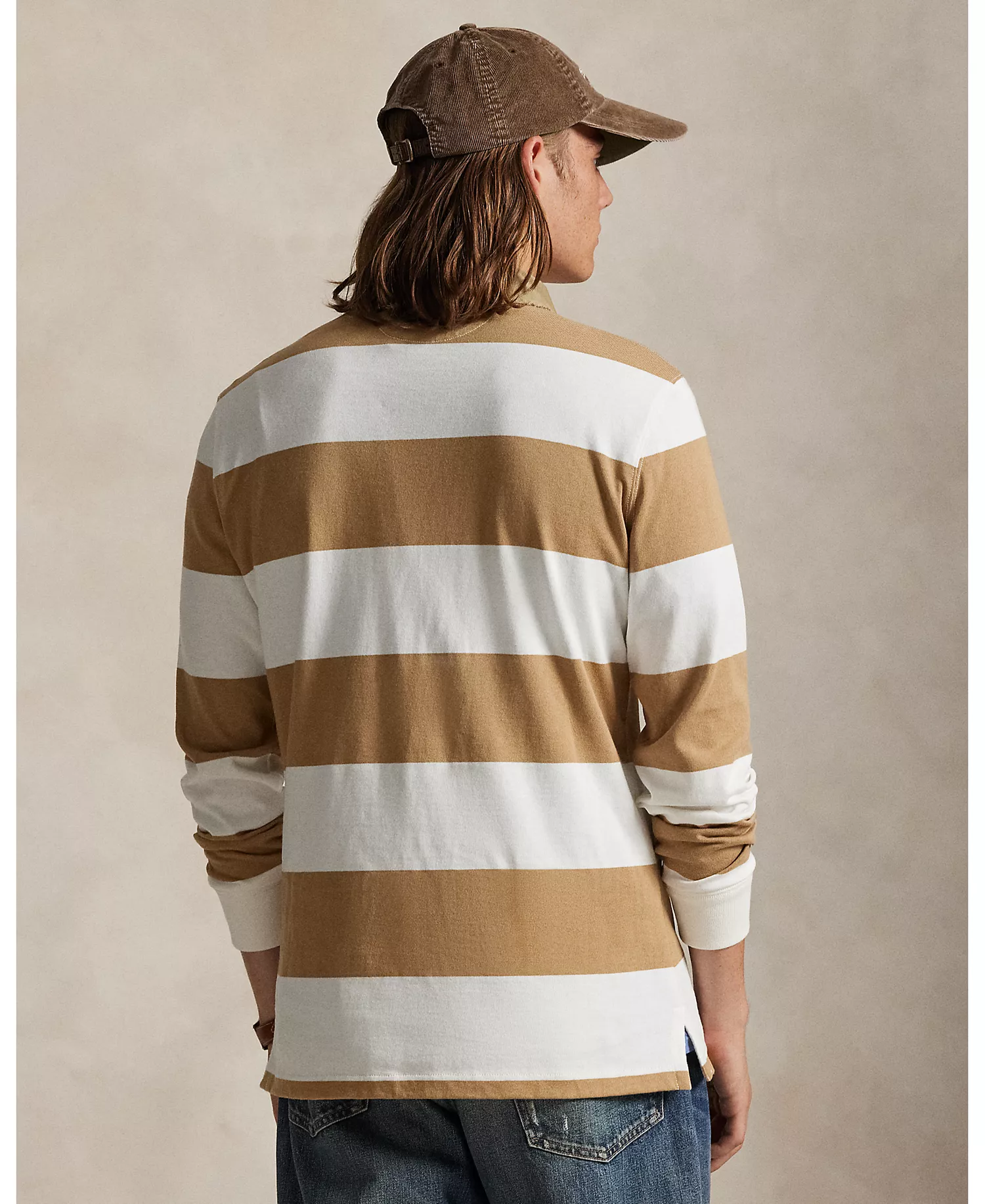 Men's Classic Fit Rugby Shirt - Cafe Tan/trophy Cream - 2XL