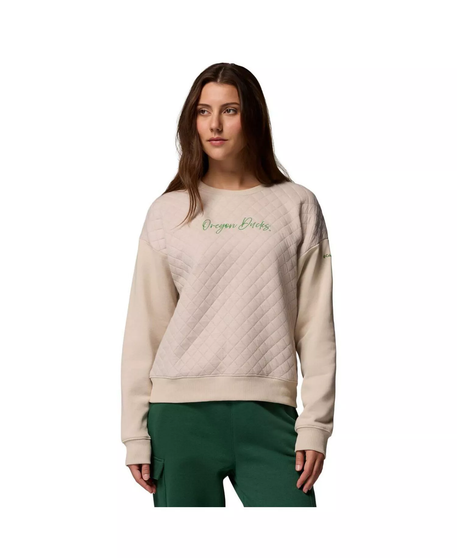 Women's Beige Oregon Ducks Collegiate Hart Mountain Quilted Sweatshirt - Beige - L