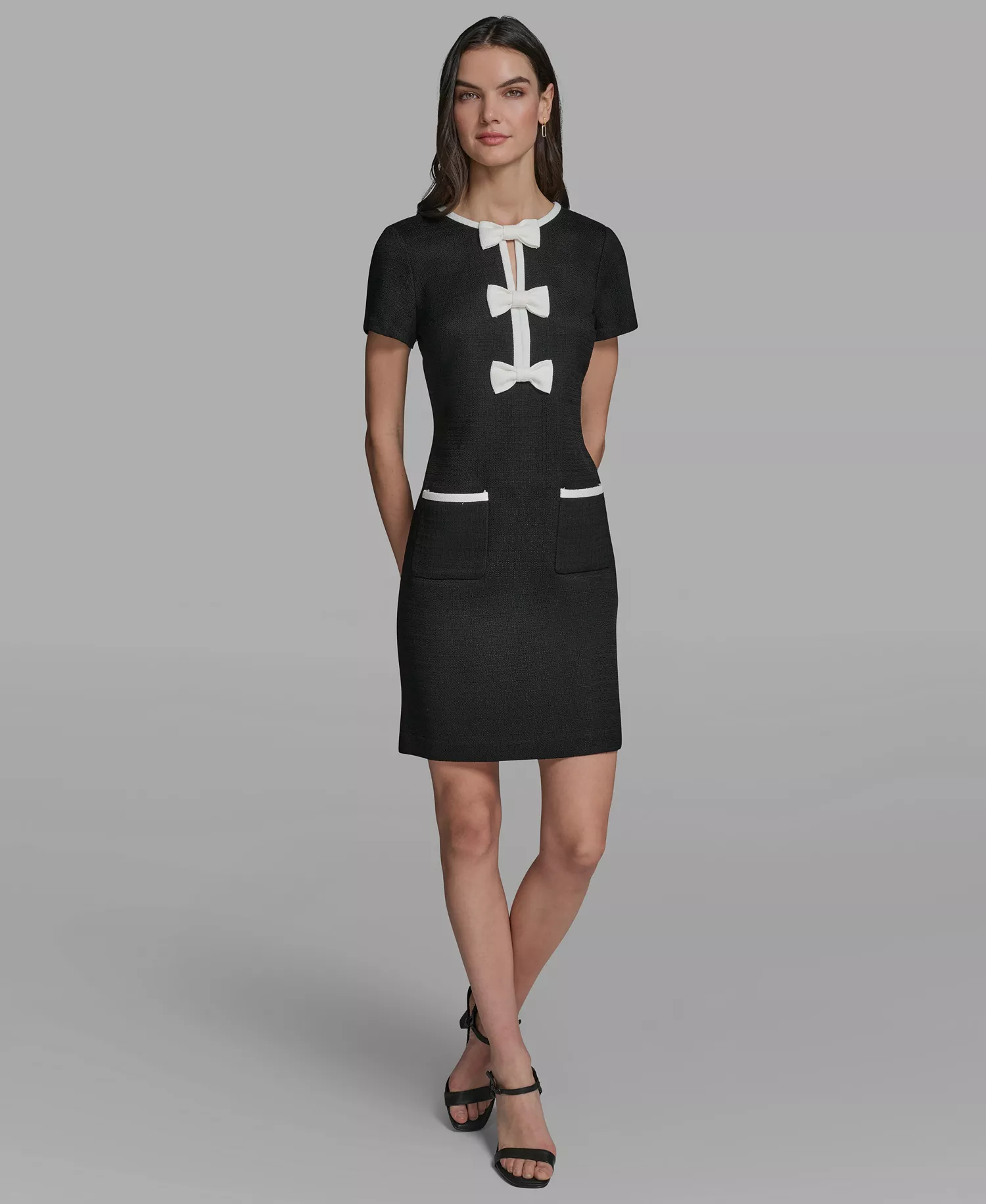 Women's Bow Detail A-Line Dress - Black/Soft White - 0