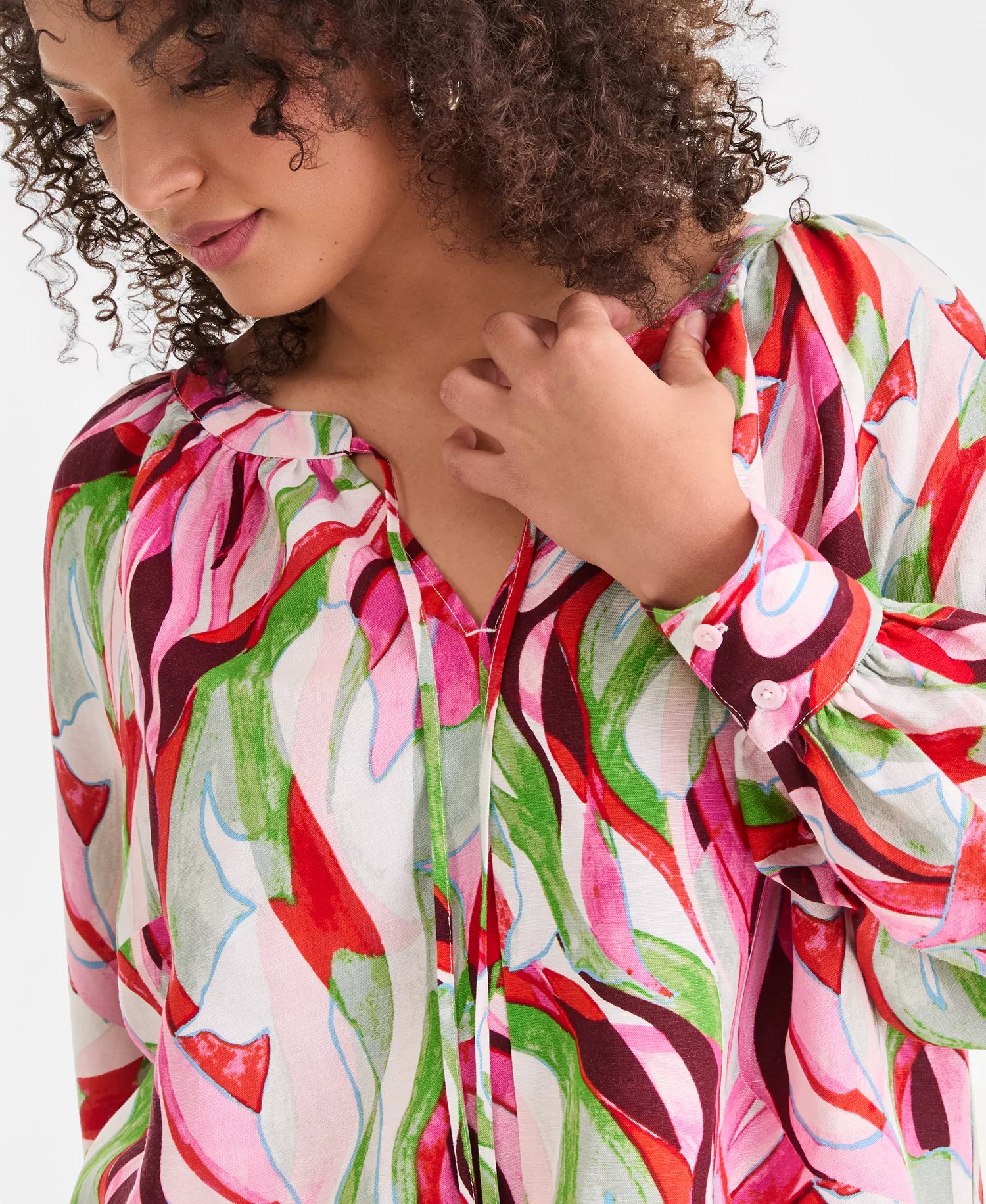 Plus Size Printed Bubble-Sleeve Top, Created for Macy's - Casey Abstract - 0X