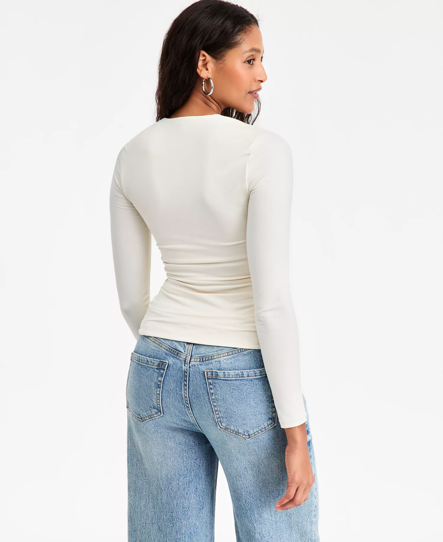 Women's Square-Neck Ruched Knit Top, Macy's Exclusive - Crema - L