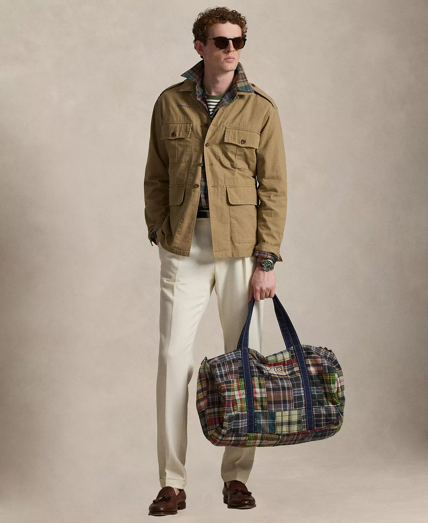 Men's Patchwork Madras Canvas Duffel Bag - Navy Multi - ONE SIZE