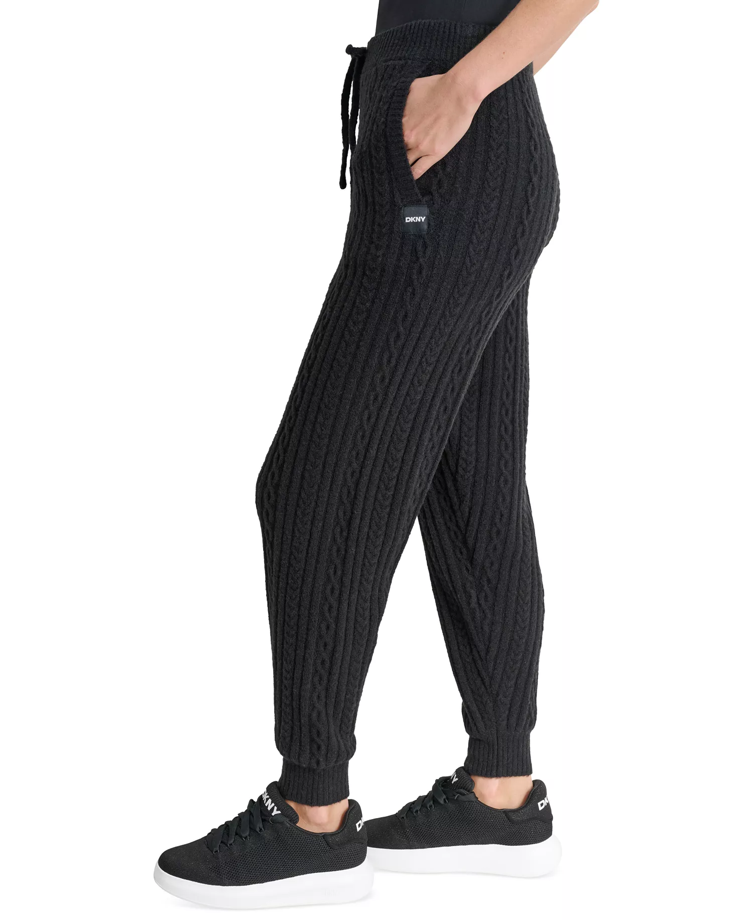 Women's Drawstring Cable Knit Joggers - Black - L