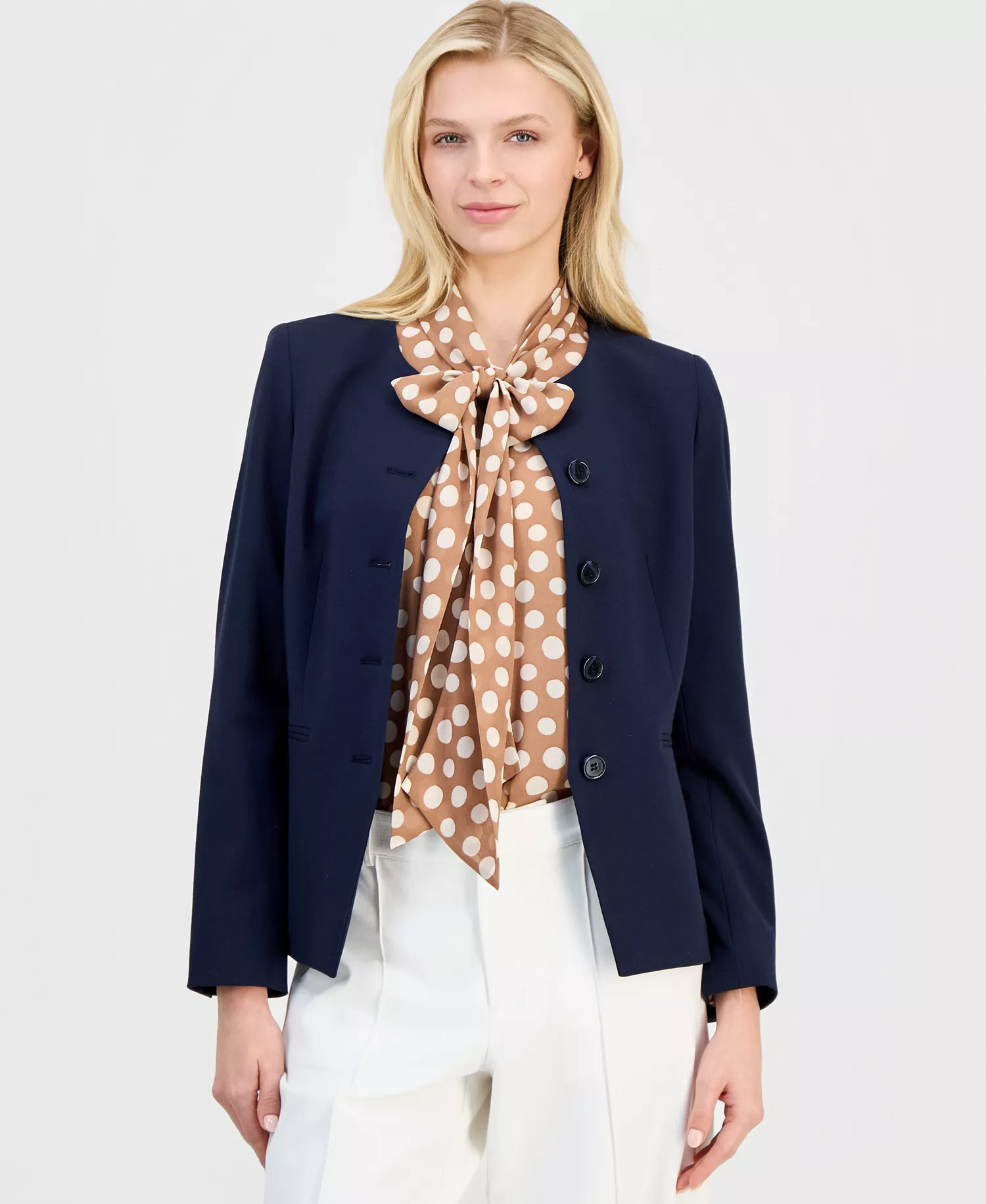 Women's Collarless Button-Front Blazer - New Navy - 10