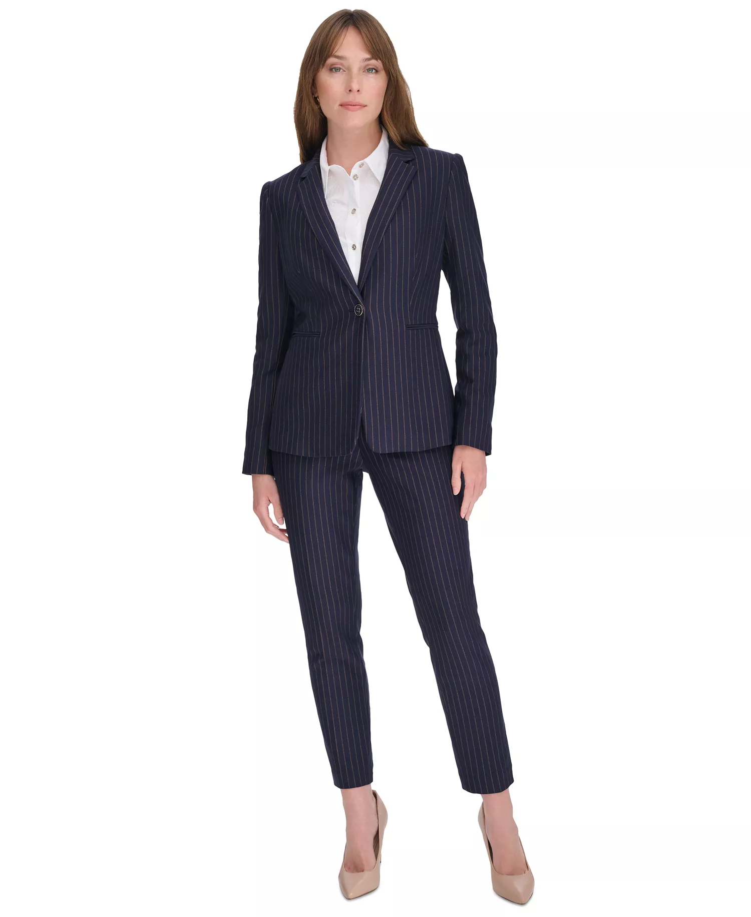 Women's Pinstriped Blazer & Pants  - Mdngt/taba - 0