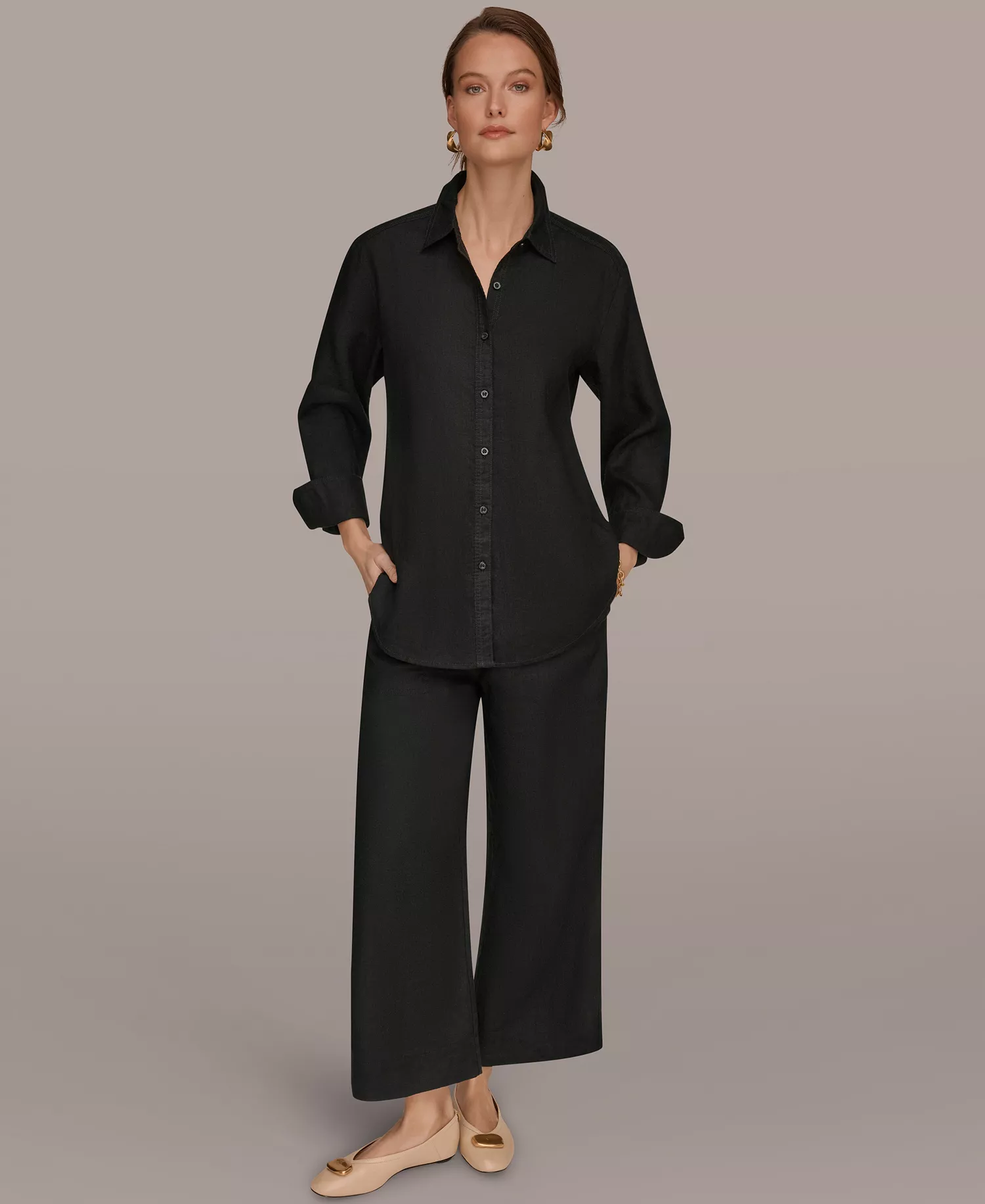Women's Button-Down Shirt - Black - L