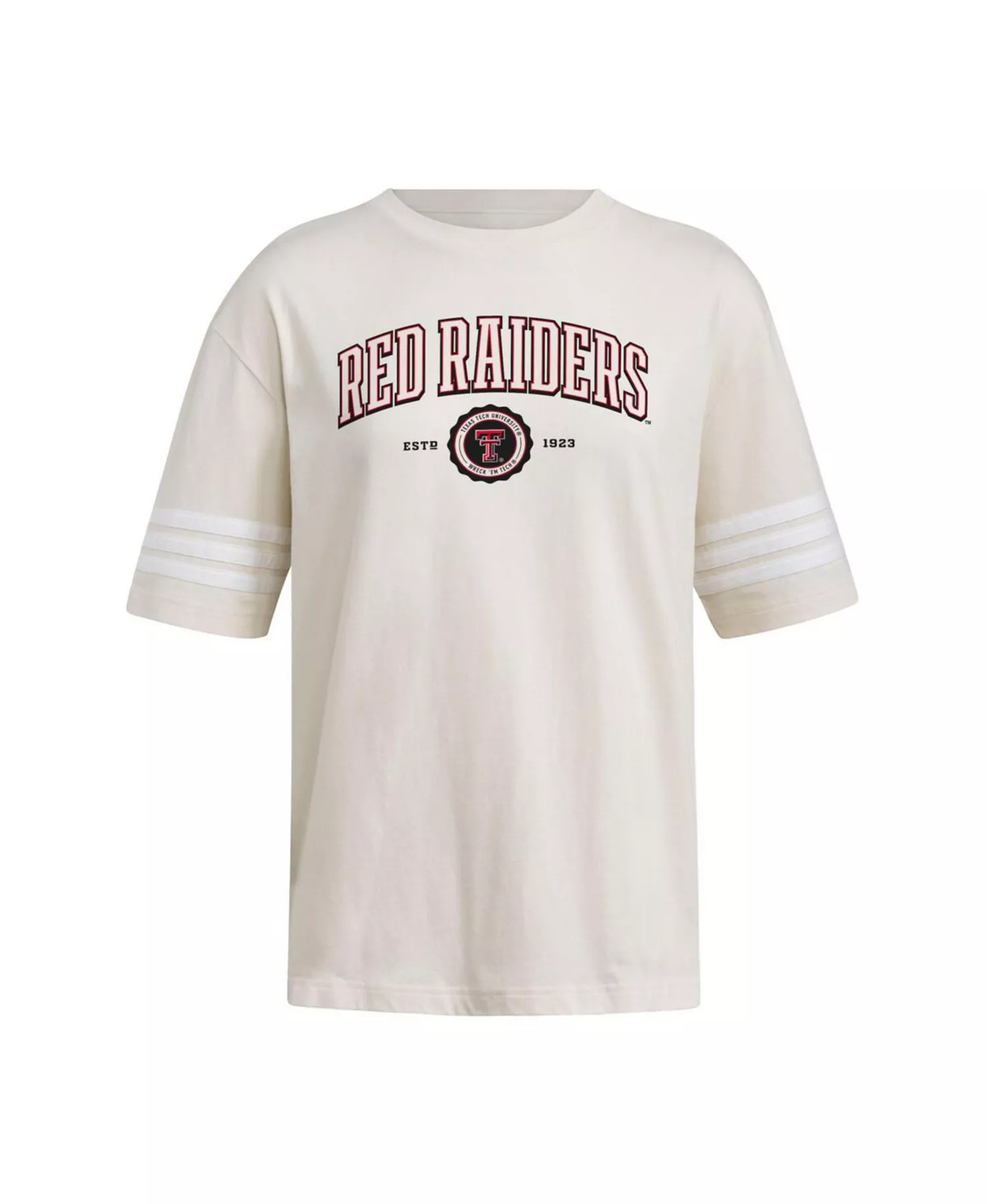 Women's Cream Texas Tech Red Raiders Fashion Three-Stripes Oversized T-Shirt - Cream - L