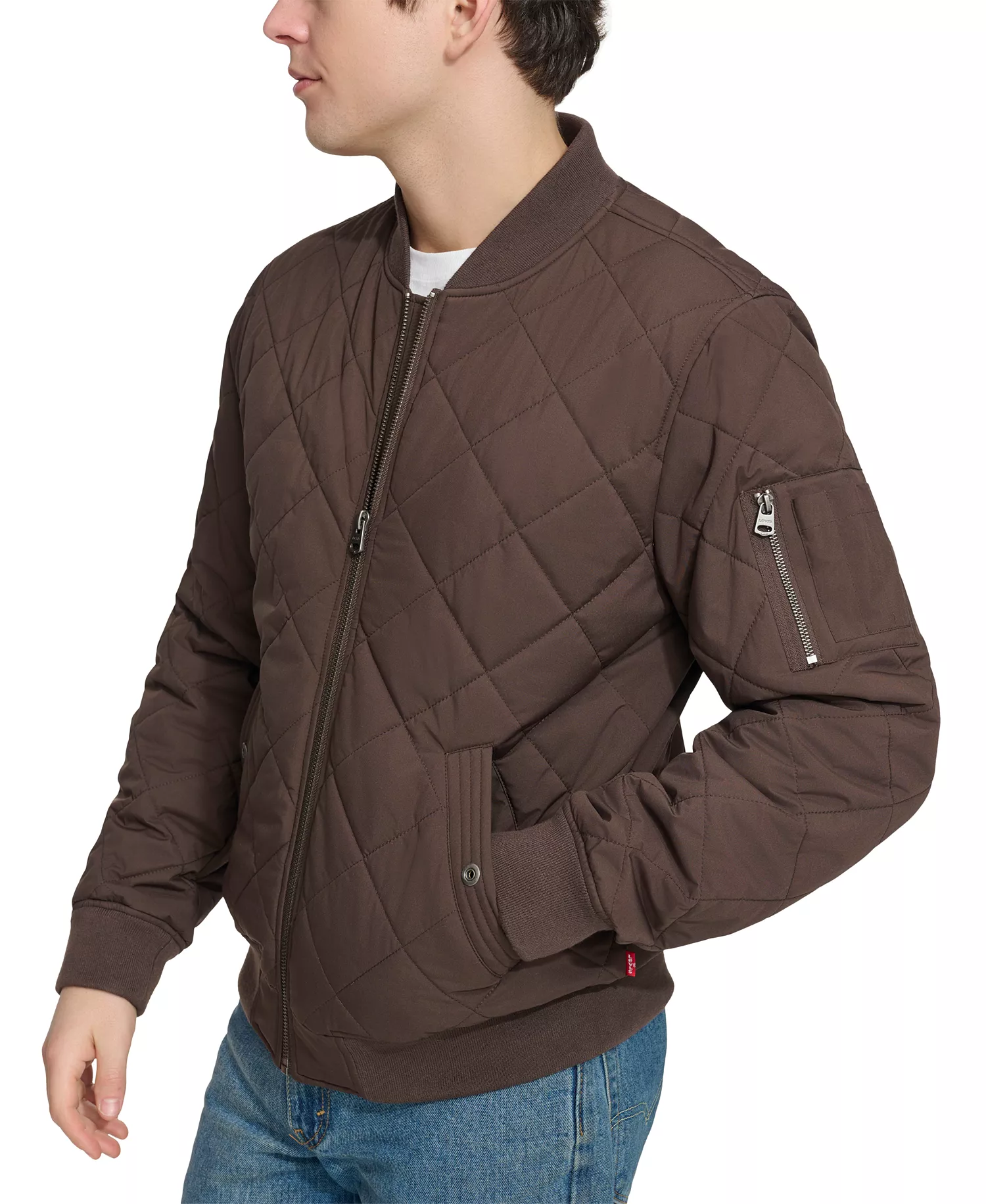 Men's Quilted Fashion Bomber Jacket - Chocolate Brown - 2XL