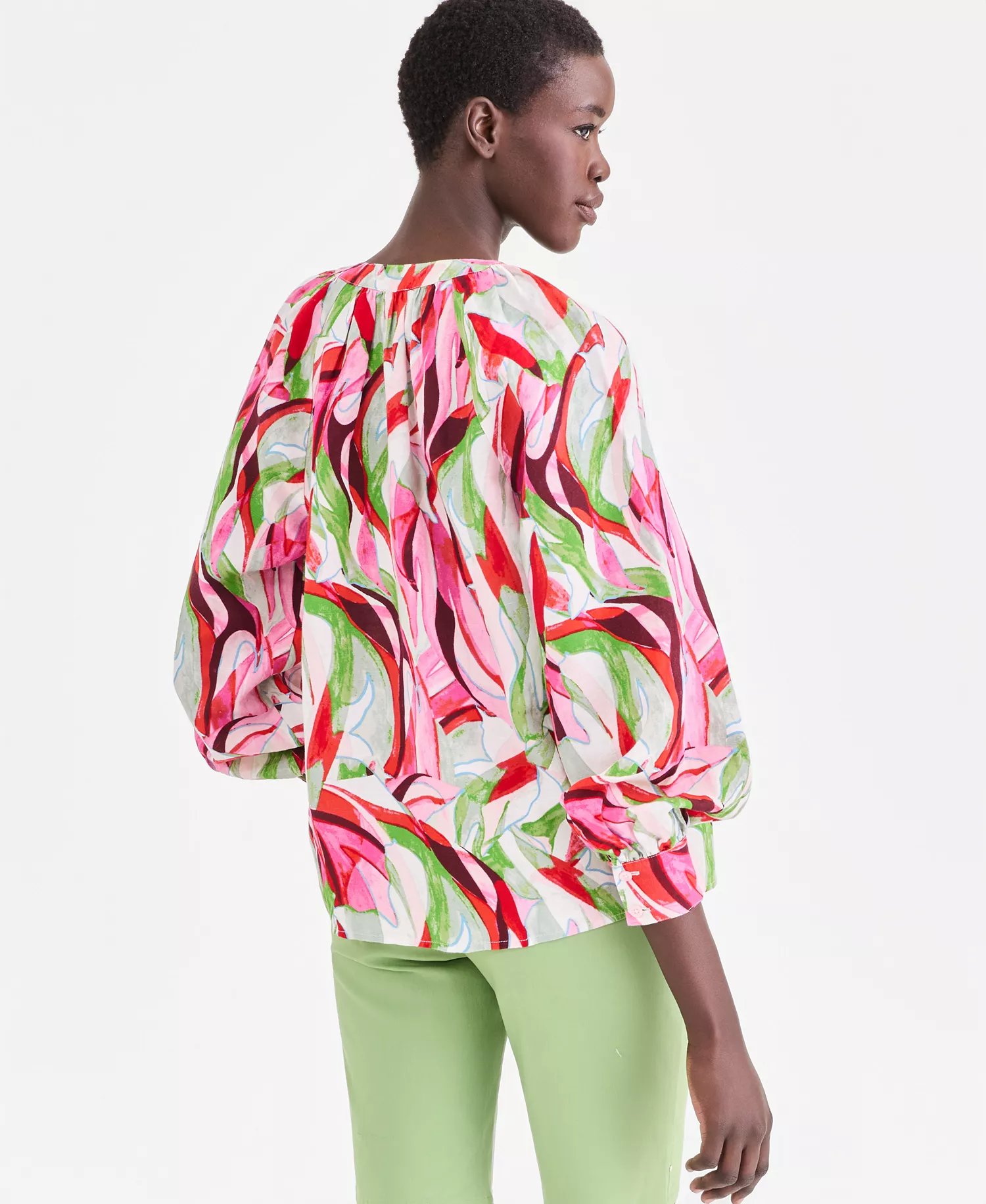 Petite Tie-Neck Top, Macy's Exclusive - Casey Abstract - P/L