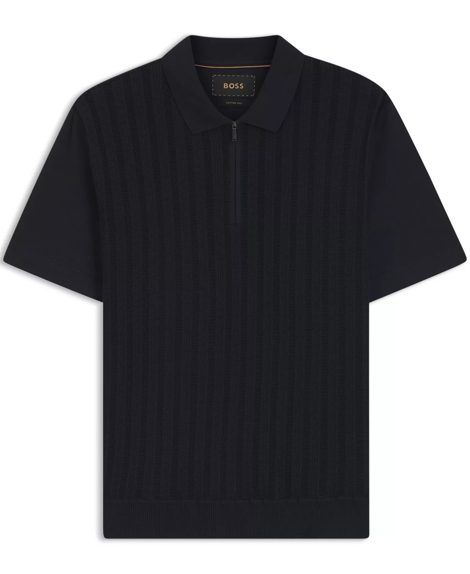 Men's Cotton-Silk Zip-Neck Polo Shirt - Dark Blue - 2XL