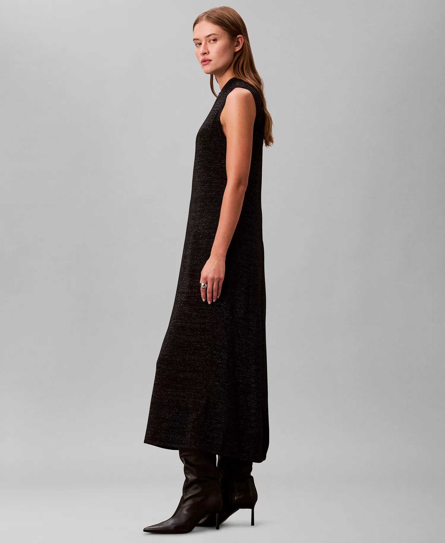 Women's Sleeveless Midi Dress - Black - L