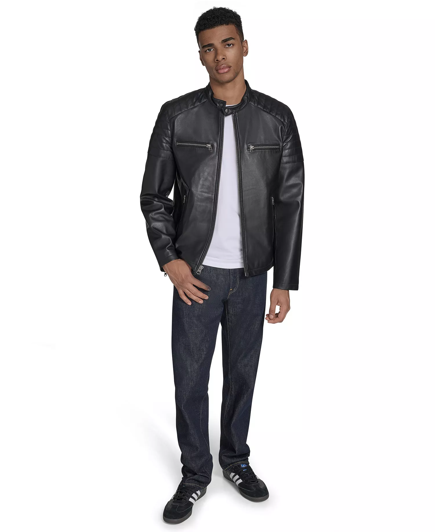 Men's Leather Racer Jacket - Black - 2XL