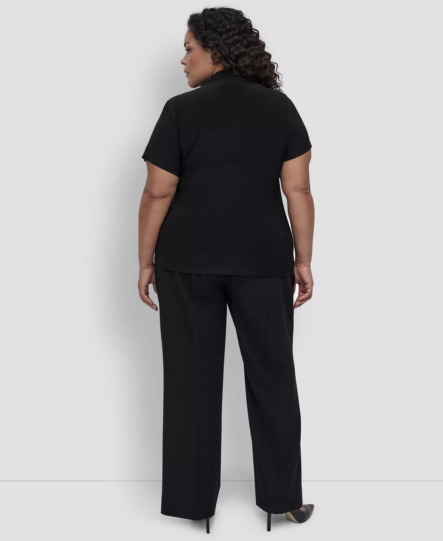 Plus Size Short-Sleeve Faux-Wrap Top - Black - 1X