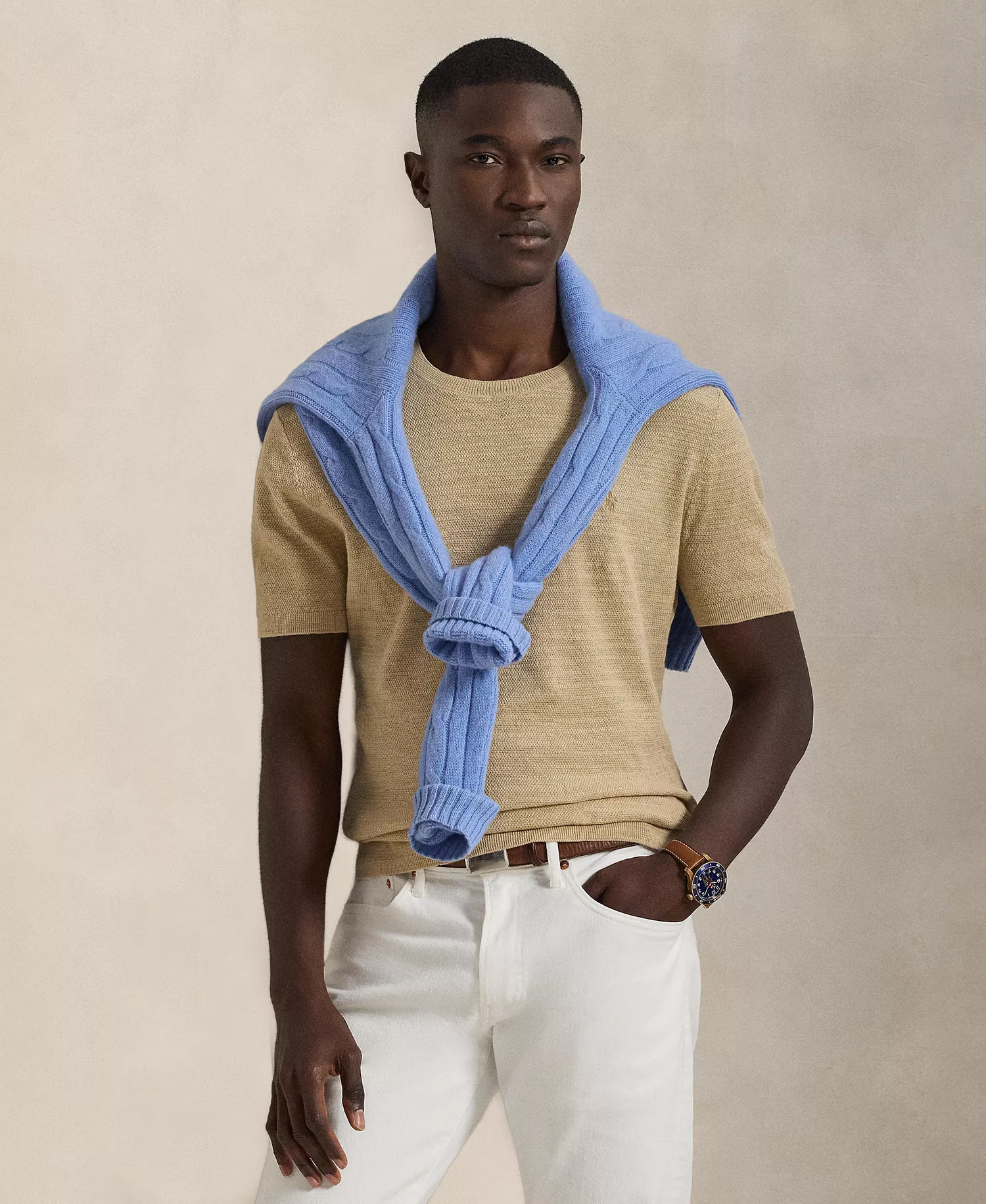 Men's Textured Lightweight Sweater T-Shirt - Dune Tan - 2XL