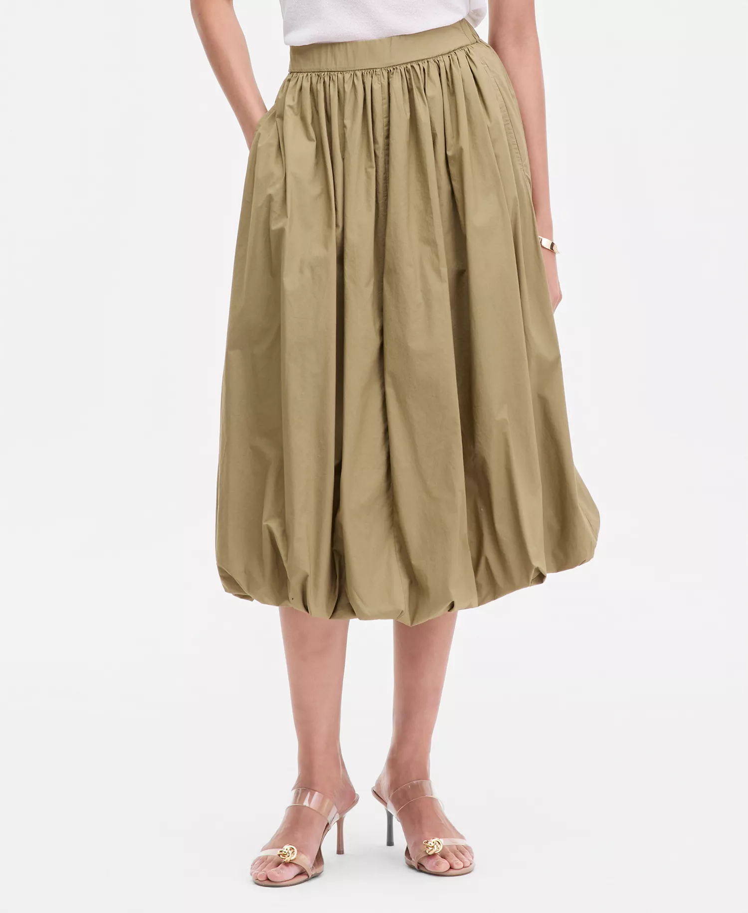 Women's Bubble-Hem Midi Skirt, Macy's Exclusive - Dried Herb - L